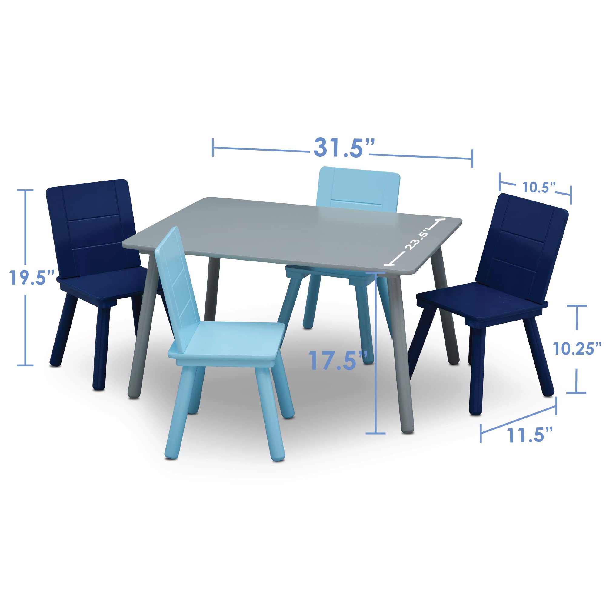 Delta Children Kids Table and Chair Set (4 Chairs Included) - Grey/Blue - Perfect for Playroom, Preschool & Homeschool Learning Activities