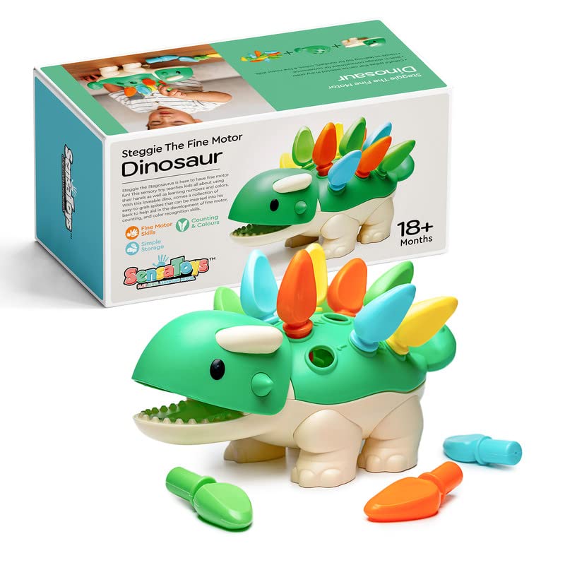 SensaToys Steggie The Fine Motor Dinosaur Toy - 14 Piece Montessori Learning Toys for Toddlers 18+ Months - Educational Counting & Color Recognition Game - Develop Fine Motor & Sensory Skills - Perfect for Preschool Classroom & Home Playtime Activities