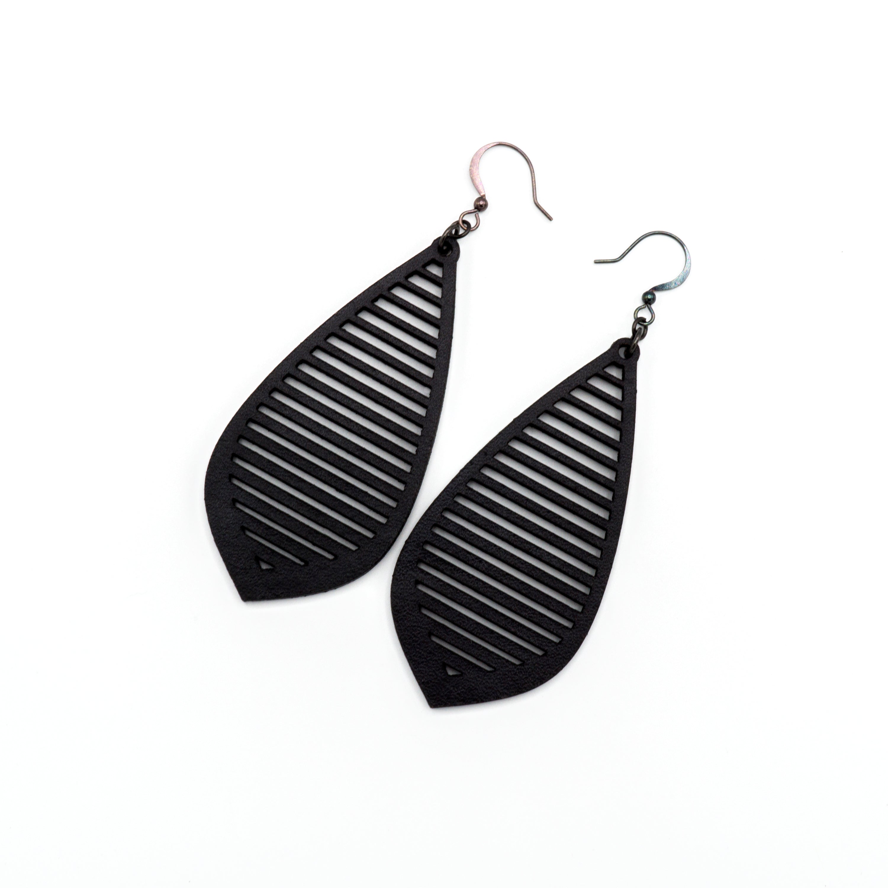 Gem Point 10 [L] Black Leather Earrings - Stylish Boho Accessories for Women, Perfect for Parties, Weddings & Everyday Wear