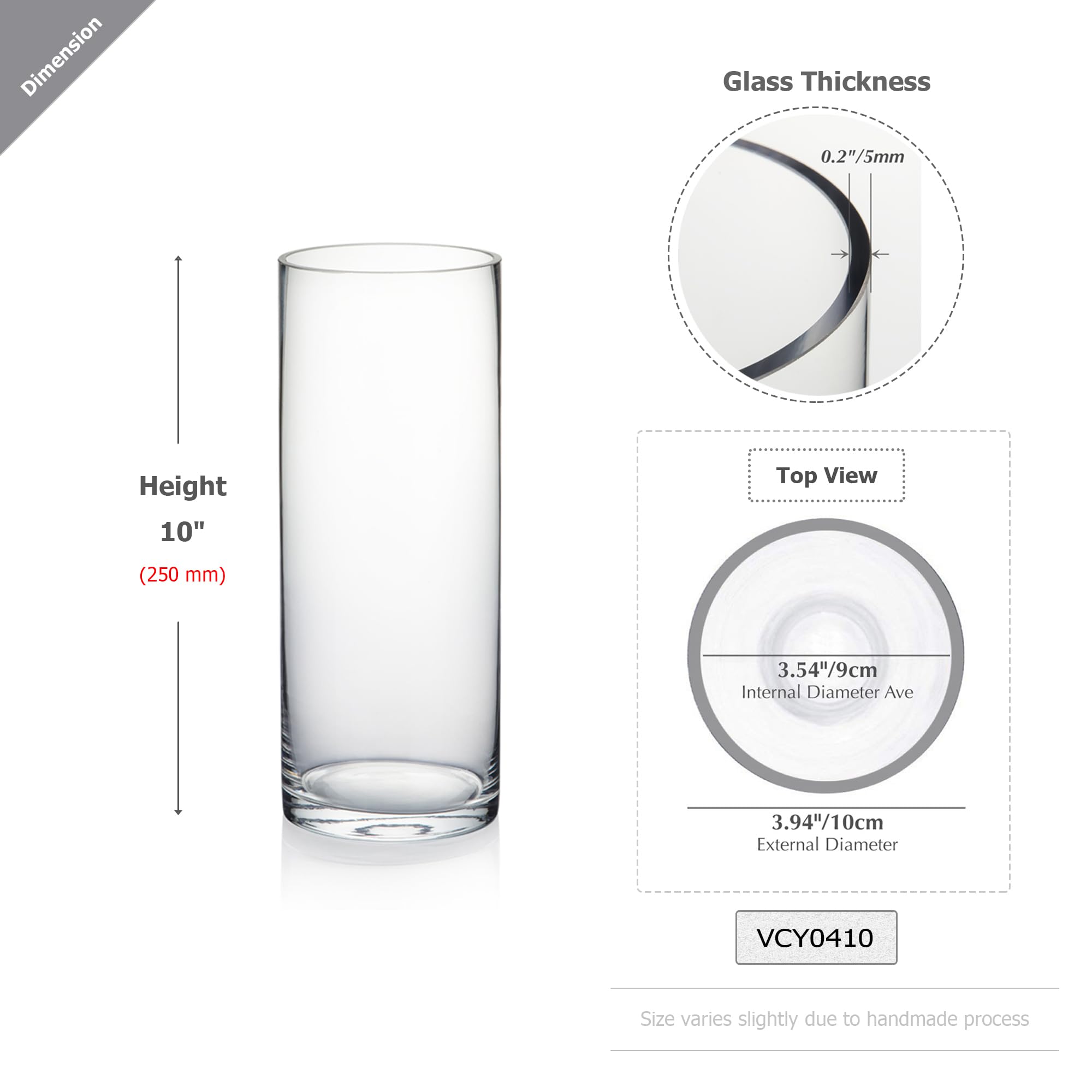 Premium Weighted Clear Glass Cylinder Vases - 4