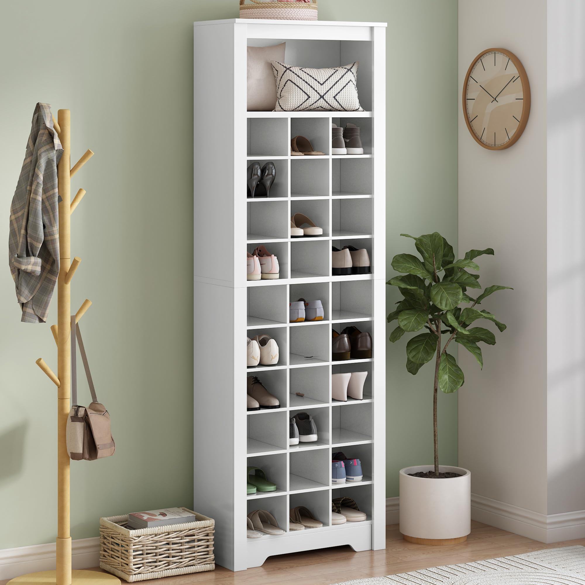11-Tier Shoe Storage Cabinet - Freestanding Shoe Rack Organizer with 30 Cubby Spaces for Entryway, Hallway & Bedroom - White Shoe Organizer Cabinet for Sneakers, Boots & Sandals - Perfect for Small Spaces & Closet Organization