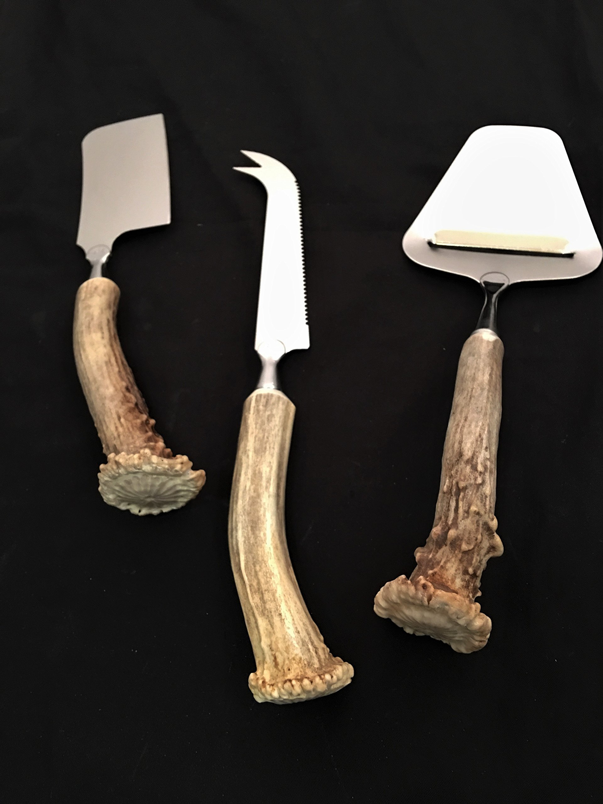 3-Piece Antler Handle Cheese Knife Set - Stainless Steel Blades for Hard Cheeses - Perfect for Charcuterie Boards, Wine Pairings & Gourmet Entertaining