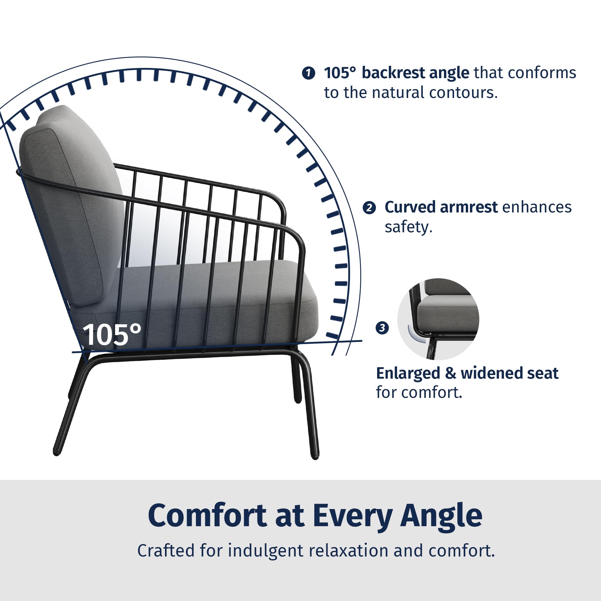 EAST OAK 3-Piece Outdoor Patio Furniture Set with Thick Cushions - Modern Black & Grey Bistro Sofa Set with Coffee Table for Balcony, Garden or Backyard - Perfect for Relaxing, Entertaining and Outdoor Dining