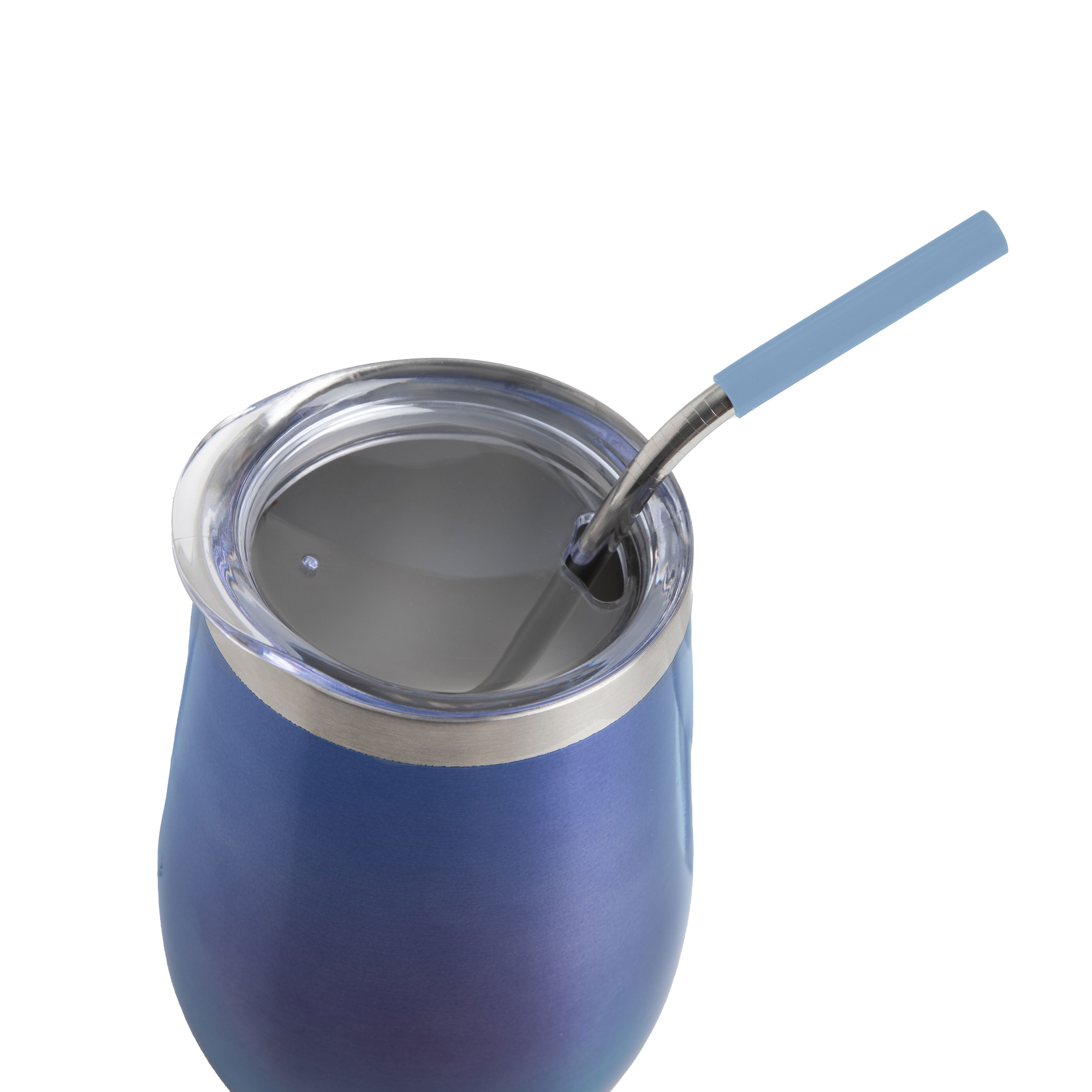 17 oz Stainless Steel Straw Wine Tumbler with Lid - Insulated Double Wall Vacuum Cup for Chilled Cocktails, Iced Coffee & Outdoor Parties - BPA Free Leakproof Travel Mug