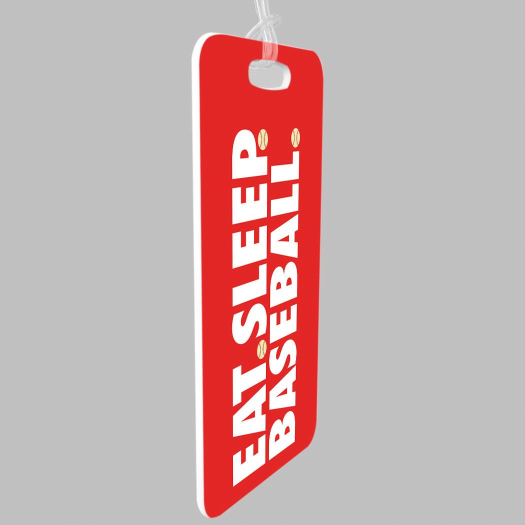 Custom Baseball Luggage Tag - Personalized Eat Sleep Baseball Bag Tag with Info on Back - Medium Size in Red - Perfect for Travel, Sports Fans & Baseball Enthusiasts