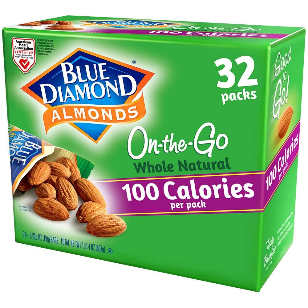 Blue Diamond Almonds Whole Natural Raw Snack Nuts - 100 Calorie Packs (32 Count) | Healthy On-The-Go Snacks for Work, Travel & Fitness | Gluten-Free & Vegan Protein Source
