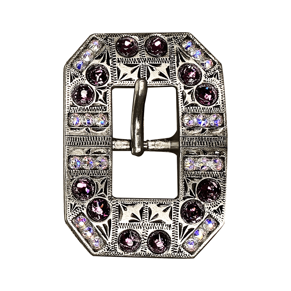 Antique Silver European Crystal Square Cart Buckle with Amethyst & AB - Elegant Jewelry for Women, Perfect for Parties, Weddings & Special Occasions