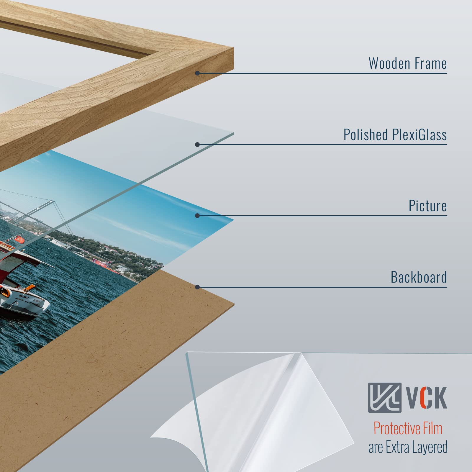 VCK 24x36 Poster Frame Set of 3 - Solid Oak Wood Picture Frames with Shatterproof Glass, Wall Art Gallery Display for Living Room, Bedroom & Office Decor