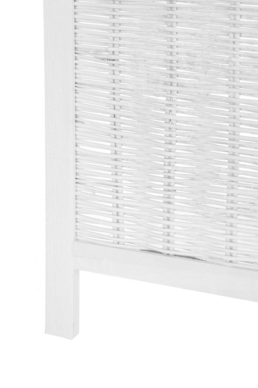 Antique White Wicker Wood Room Divider - 4 Panel Screen for Home Decor