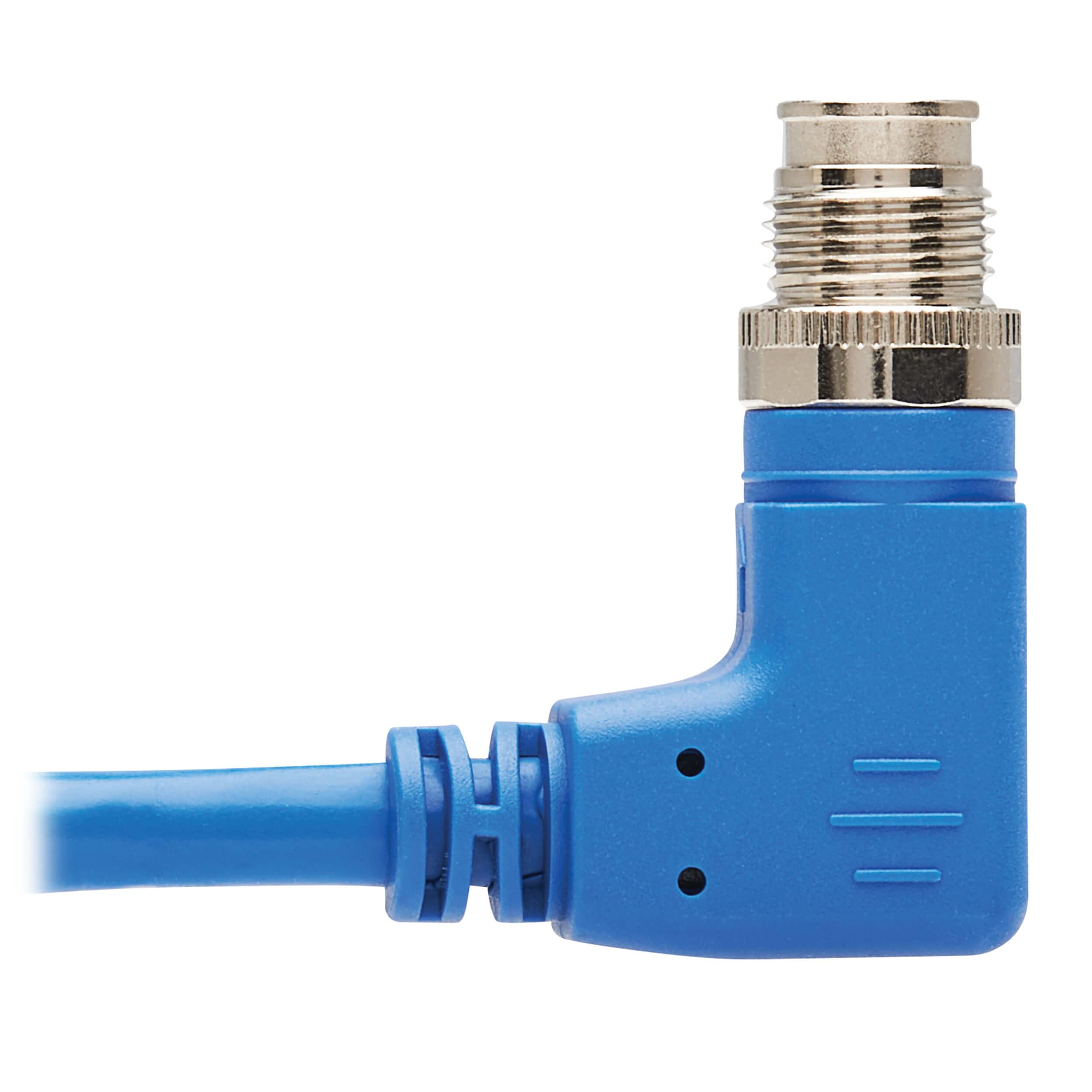 Tripp Lite M12 X-Code Right-Angle Cat6 Ethernet Cable (Male to Male) - 10M/32.8ft Blue - 1Gbps UTP, UL CMR-LP Certified, 60W PoE, Heavy-Duty IP68 Rated - Perfect for Industrial Networks, Outdoor Installations & Harsh Environments
