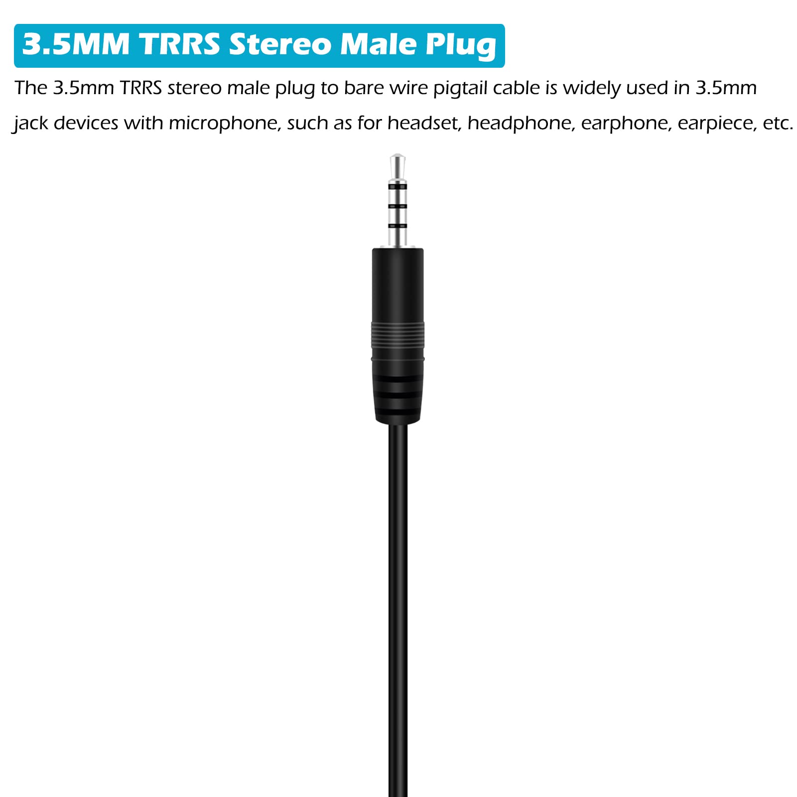 Fancasee 3FT 3.5mm TRRS Stereo Male to Bare Wire Speaker Cable - 1/8