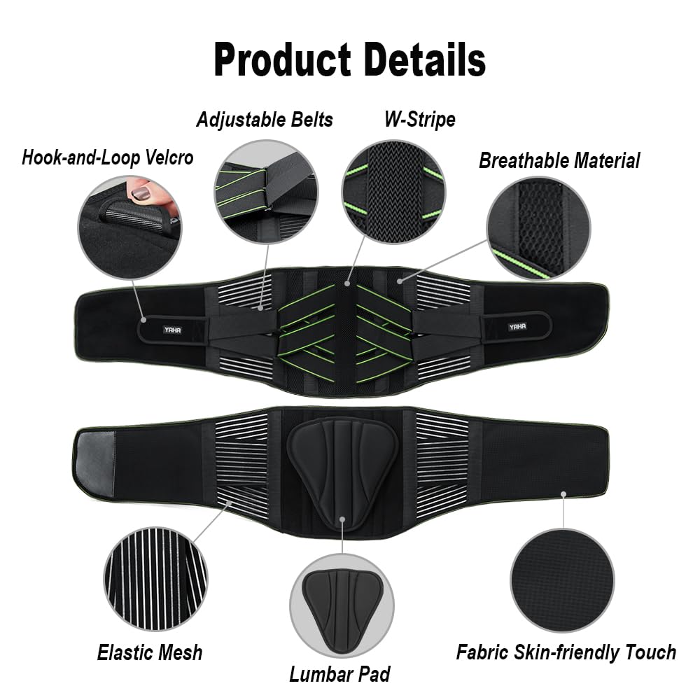 YAHA Adjustable Back Brace for Lower Back Pain Relief - Lumbar Support Belt with 7 Stays & Breathable Pad for Herniated Disc, Sciatica - Ideal for Heavy Lifting, Office Work & Post-Surgery Recovery - Men & Women (Size L)