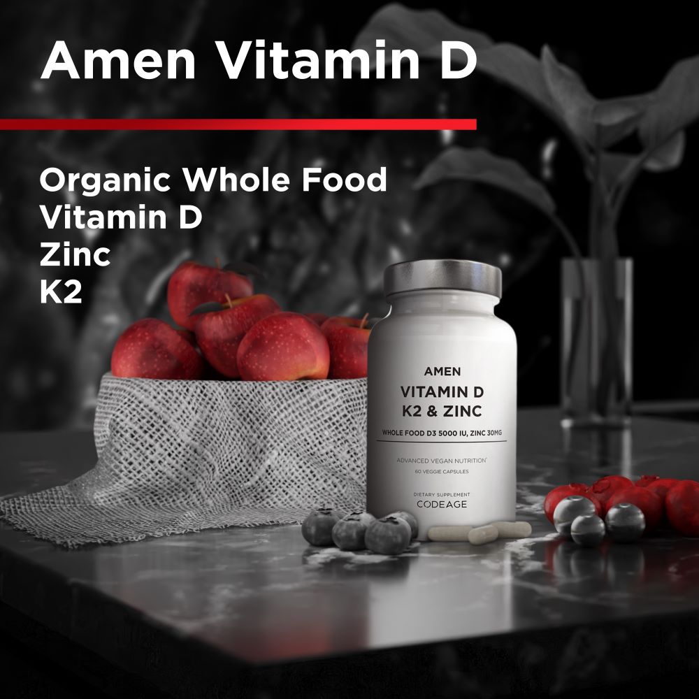 Codeage Amen Vitamin D3 + K2 with Zinc Supplement - Supports Immune System, Bone & Heart Health - for Men & Women - Daily Wellness & Immune Support