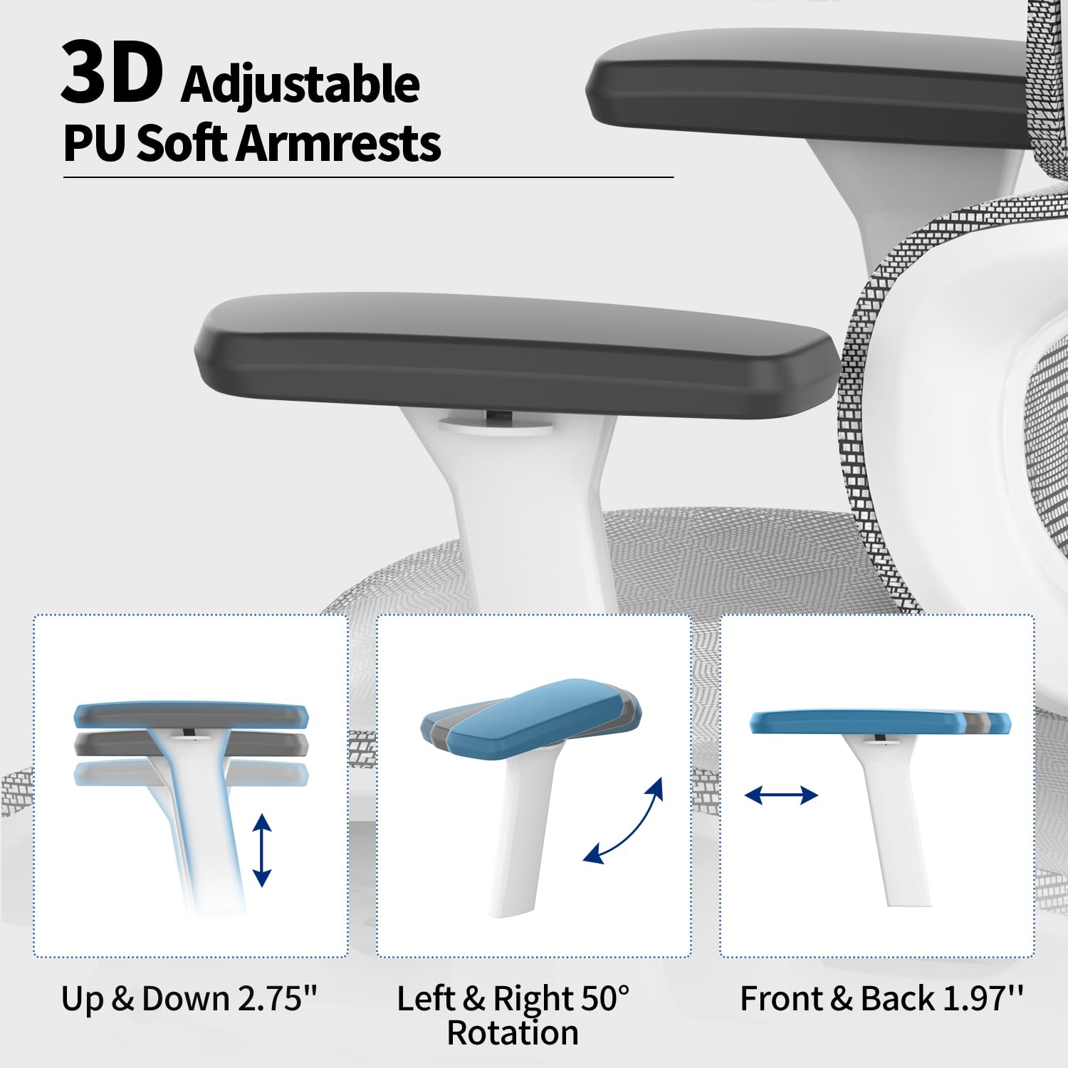 Ergonomic Mesh Office Chair with 3D Adjustable Armrests - High Back Computer Desk Chair with Wheels, Lumbar Support & Breathable Mesh - Perfect for Home Office, Gaming & Workspace (White)