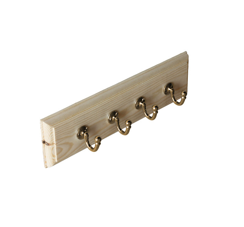 Kroklist 35 cm Wooden Hook with Brass Finish - Heavy Duty Hanging Hook for Coats, Hats, Bags & Home Decor