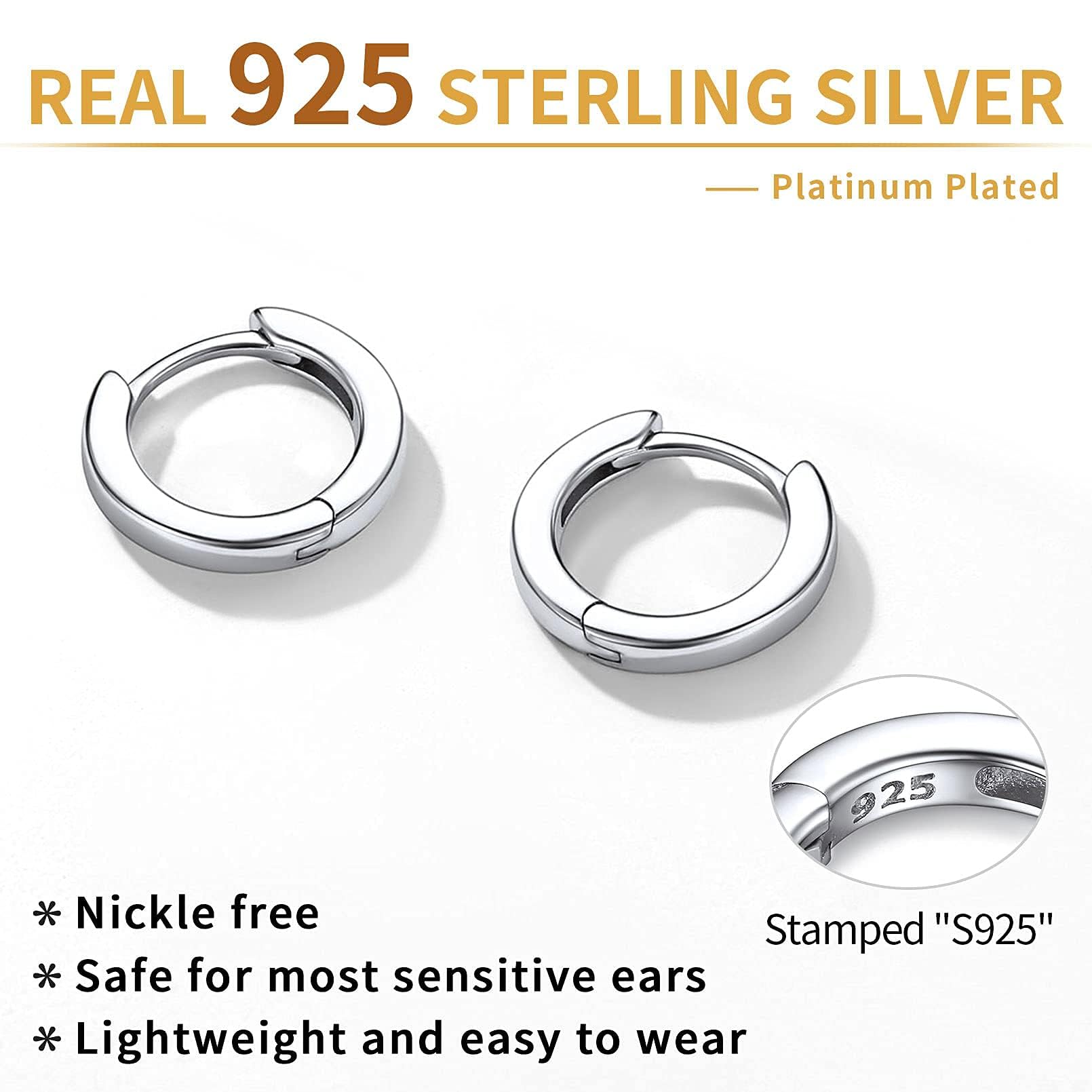 Chic 925 Sterling Silver Huggie Hoop Earrings - 6mm/8mm/10mm Hinged Hoops in Silver & Rose Gold (Gift Wrapped) | Perfect for Everyday Wear, Date Nights & Special Occasions