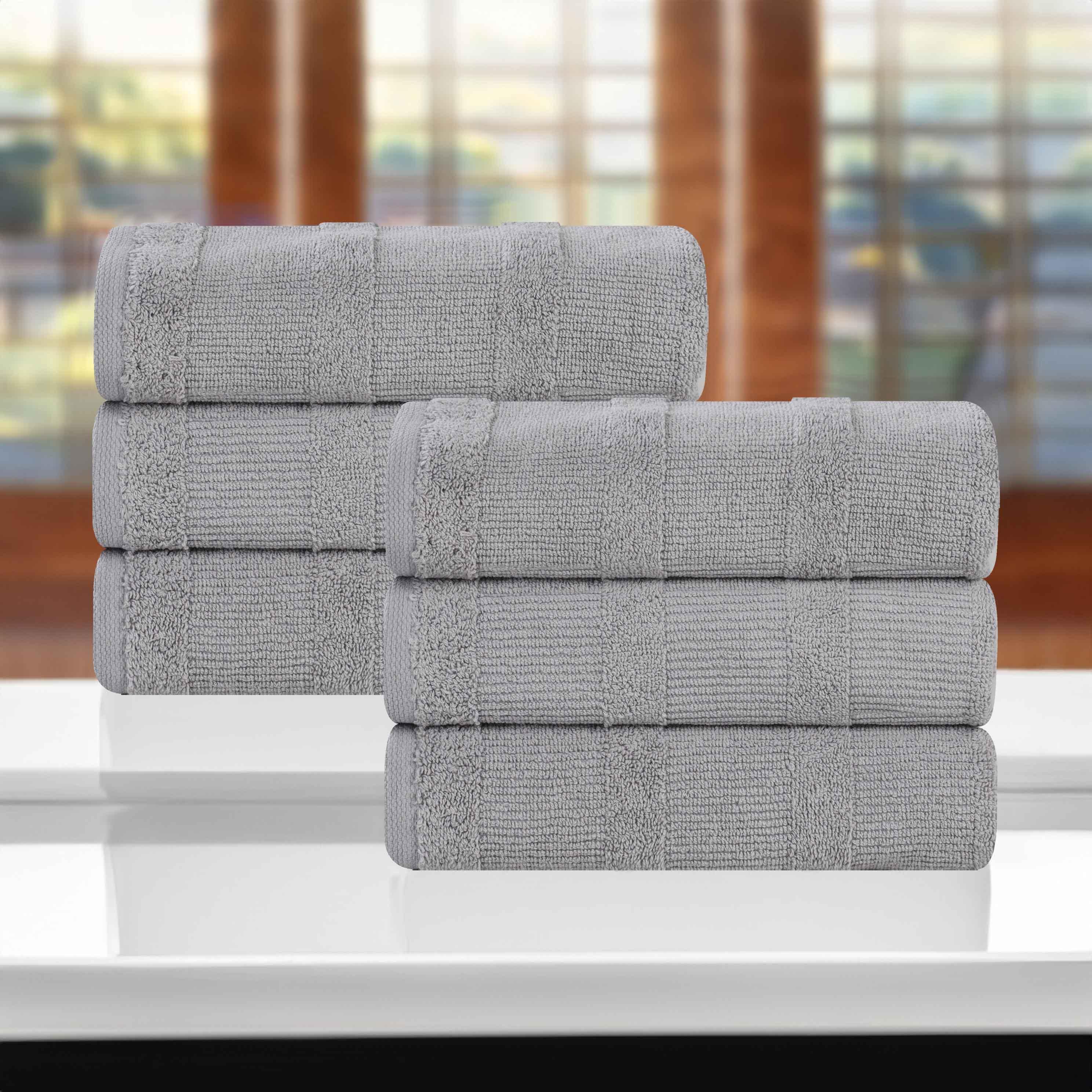 Premium Roma Cotton Ribbed Textured Hand Towels - Soft & Absorbent Bathroom Towel Set of 6 - Perfect for Kitchen, Guest Bathroom & Spa Use