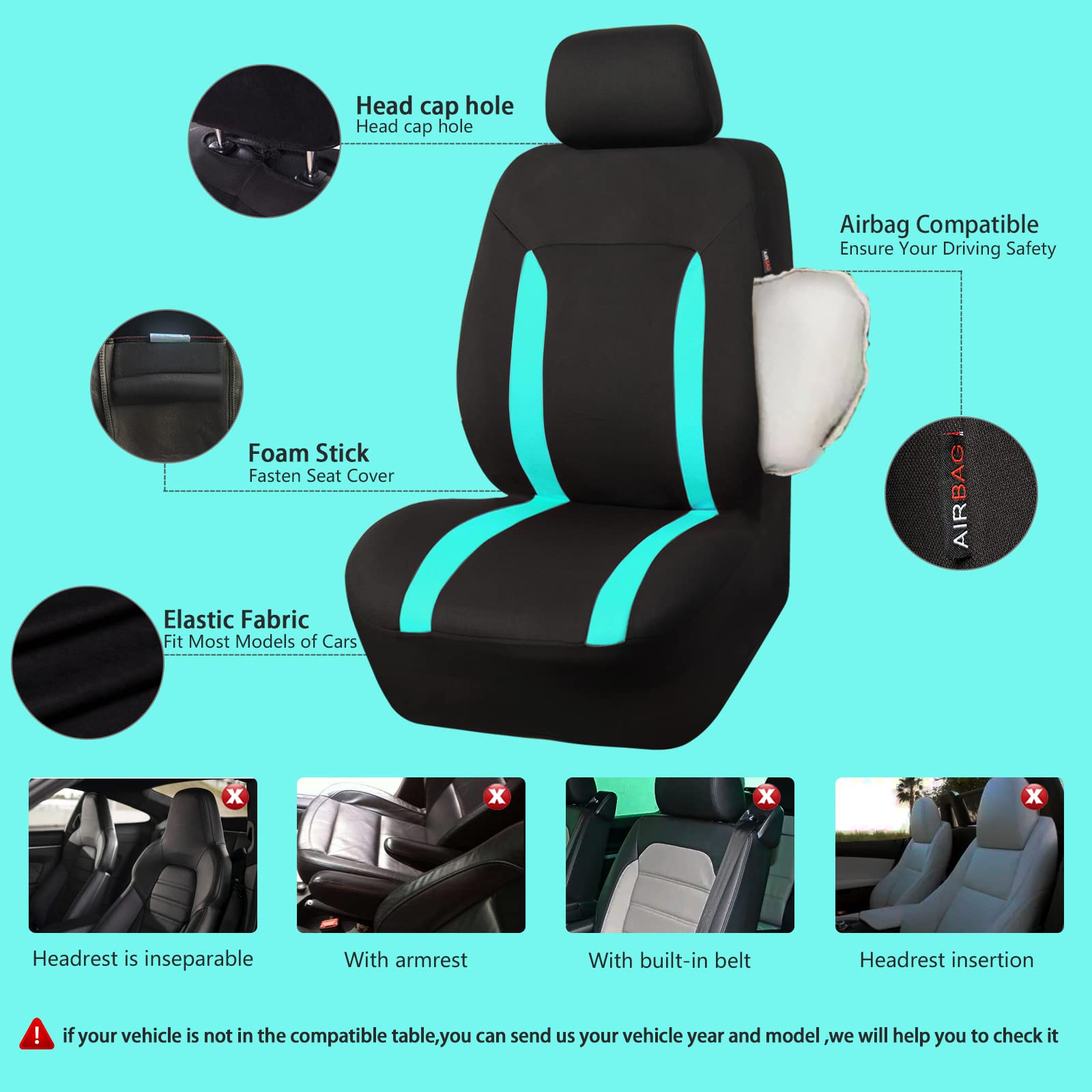 Premium CAR-GRAND Universal Car Seat Covers Full Set - Breathable Elastic Fabric, Airbag Compatible, Universal Fit for Cars, Trucks, Vans & SUVs - Durable Protection for Men & Women (Mint Green) | Perfect for Daily Commutes, Road Trips & Family Adventures