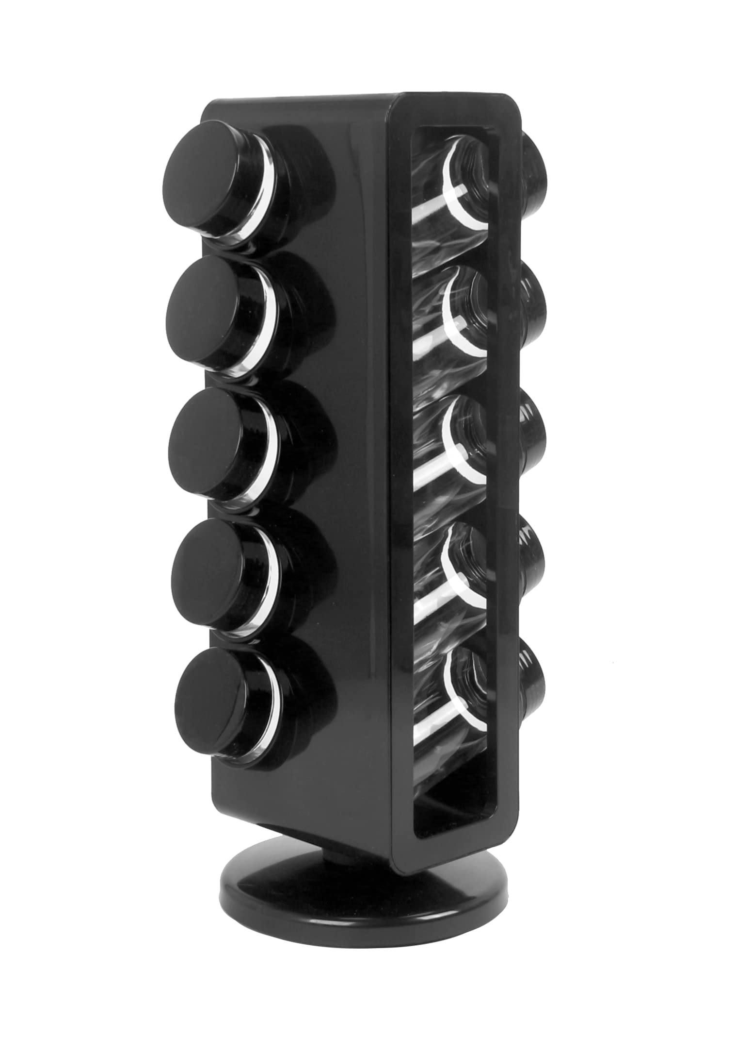 Orii Black Plastic Spice Rack with 10 Empty Jars & Lids - Includes Free Stainless Steel Funnel & Labels - Perfect for Kitchen Organization & Spice Storage