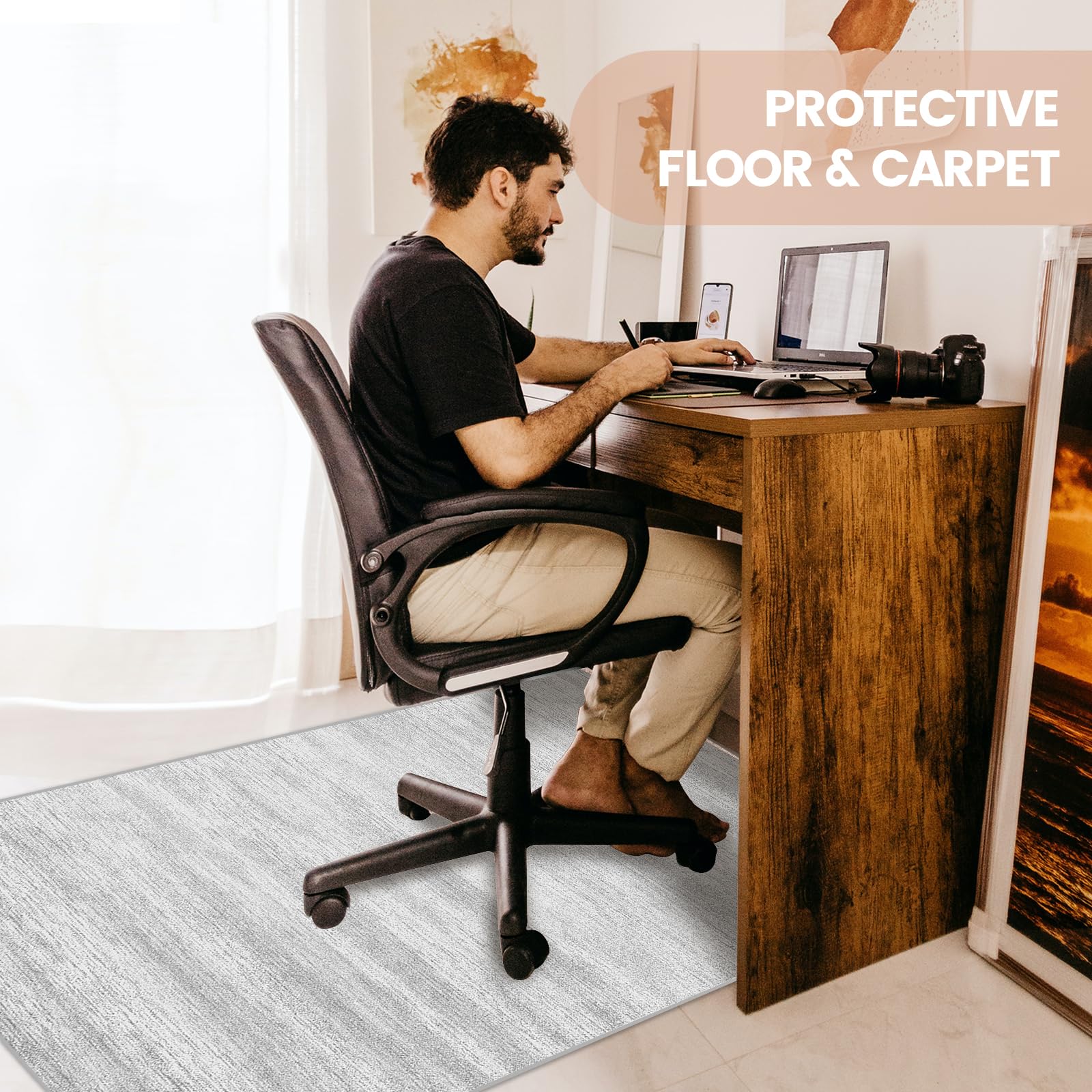Premium Non-Slip Office Chair Mat for Hardwood Floors - Thick Protective Desk Chair Mat for Hardwood & Low-Pile Carpets - Easy Clean Computer Floor Protector for Rolling Chairs - Perfect for Home Office, Gaming & Workspace Use