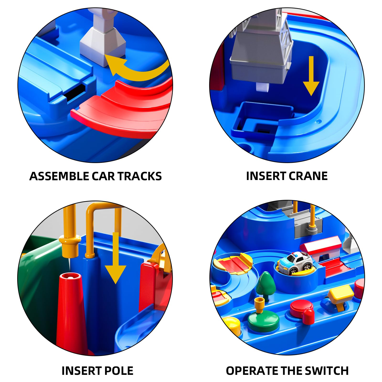 TEMI Boys Toys Car Track Set - 3-in-1 Race Track with Adventure Cars for Kids Ages 3-7 | Interactive City Play Mat & 3 Toy Cars | Perfect Birthday Gift for Boys & Girls | Indoor Play & STEM Learning Toy