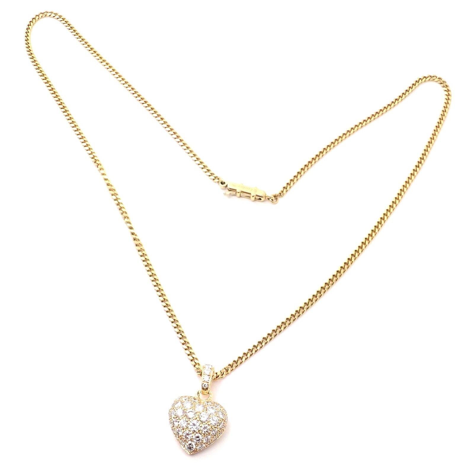 Authentic Cartier 18K Yellow Gold 2 Carat Diamond Pavé Large Heart Pendant Necklace for Women - Luxury Valentine's Day Gift, Anniversary Present & Special Occasion Jewelry
