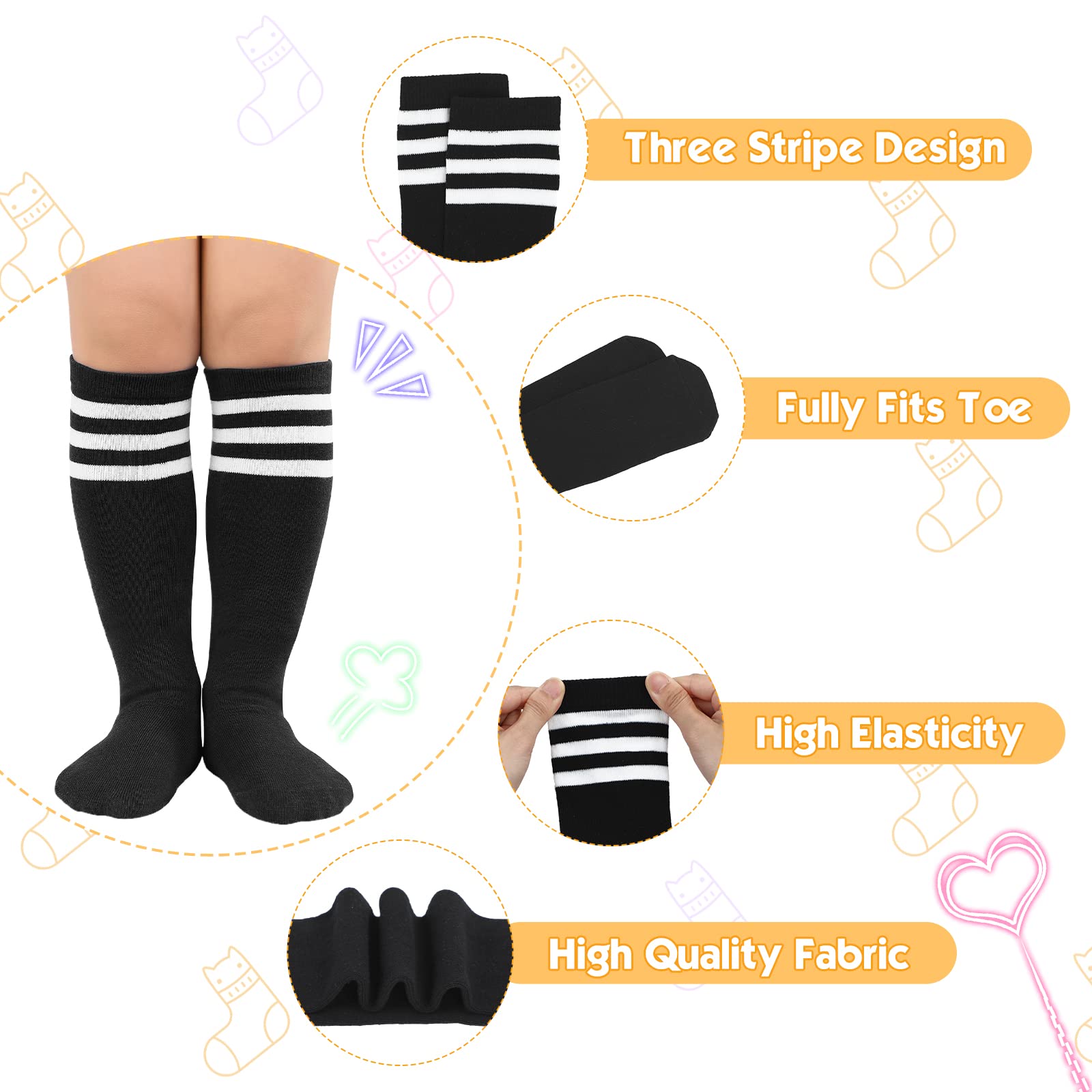 American Trends Kids Soccer Socks - Knee High Tube Socks for Toddlers & Children, Boys & Girls, Striped Athletic Sports Socks for School, Soccer Games & Outdoor Activities