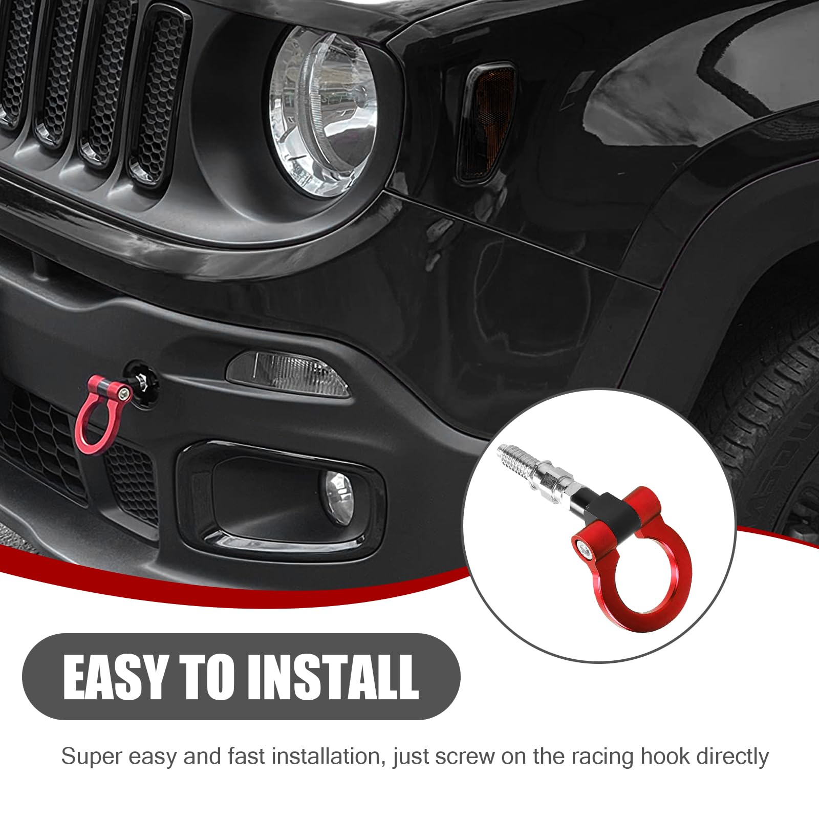 Universal Car Bumper Spiral Towing Hook - Red Trailer Accessory for Off-Road & Towing
