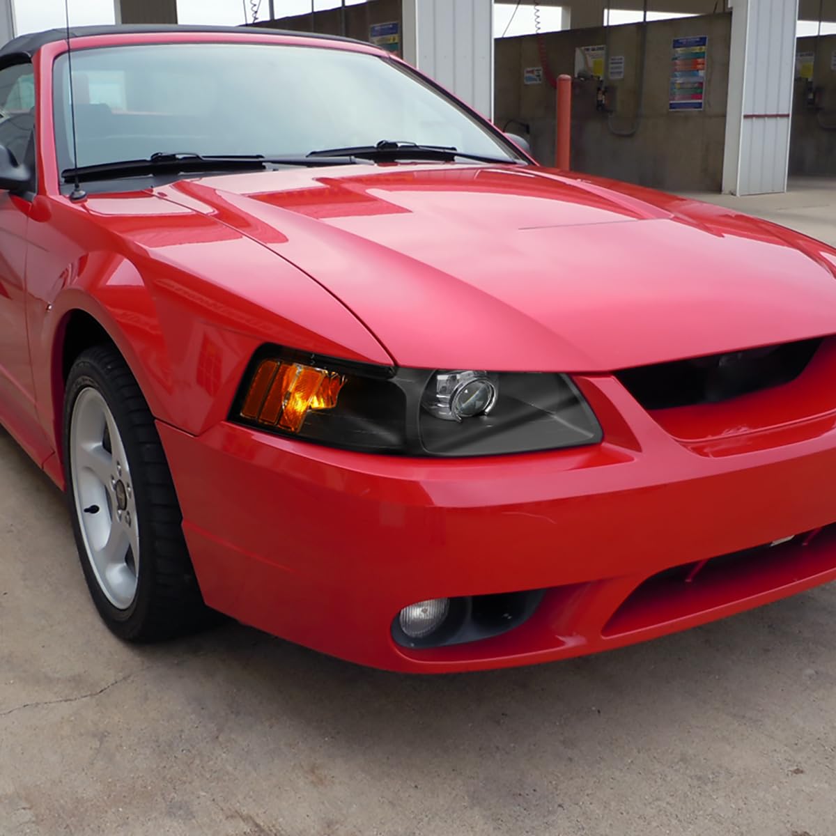 99-04 Ford Mustang Black Retrofit Projector Headlights - High Performance LED Headlamps Pair for Improved Night Driving & Style Upgrade