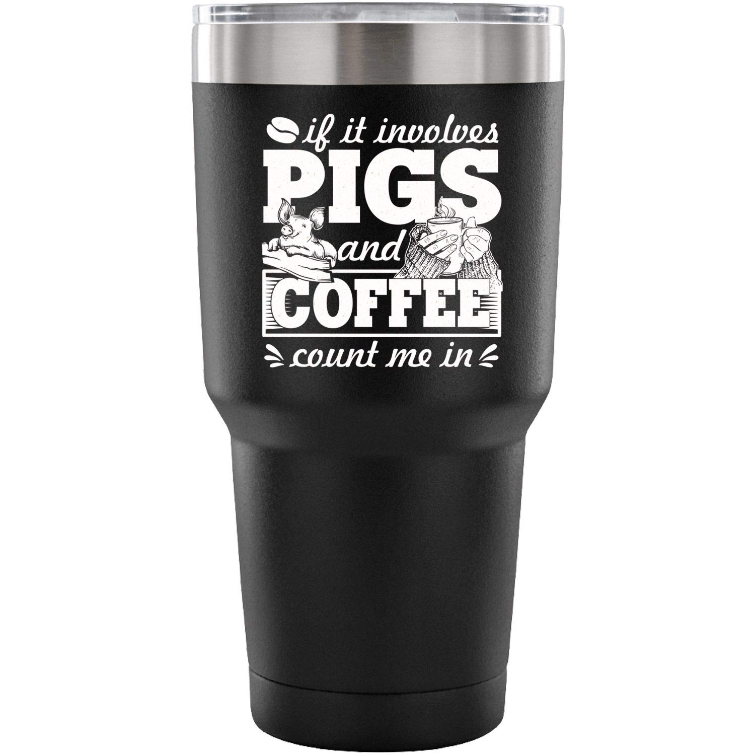 I Love Pigs 30oz Stainless Steel Tumbler Mug - Double Wall Vacuum Insulated Travel Coffee Cup for Hot & Cold Drinks - Pig Lover Gift - Perfect for Office, Commuting & Outdoor Adventures (Black)