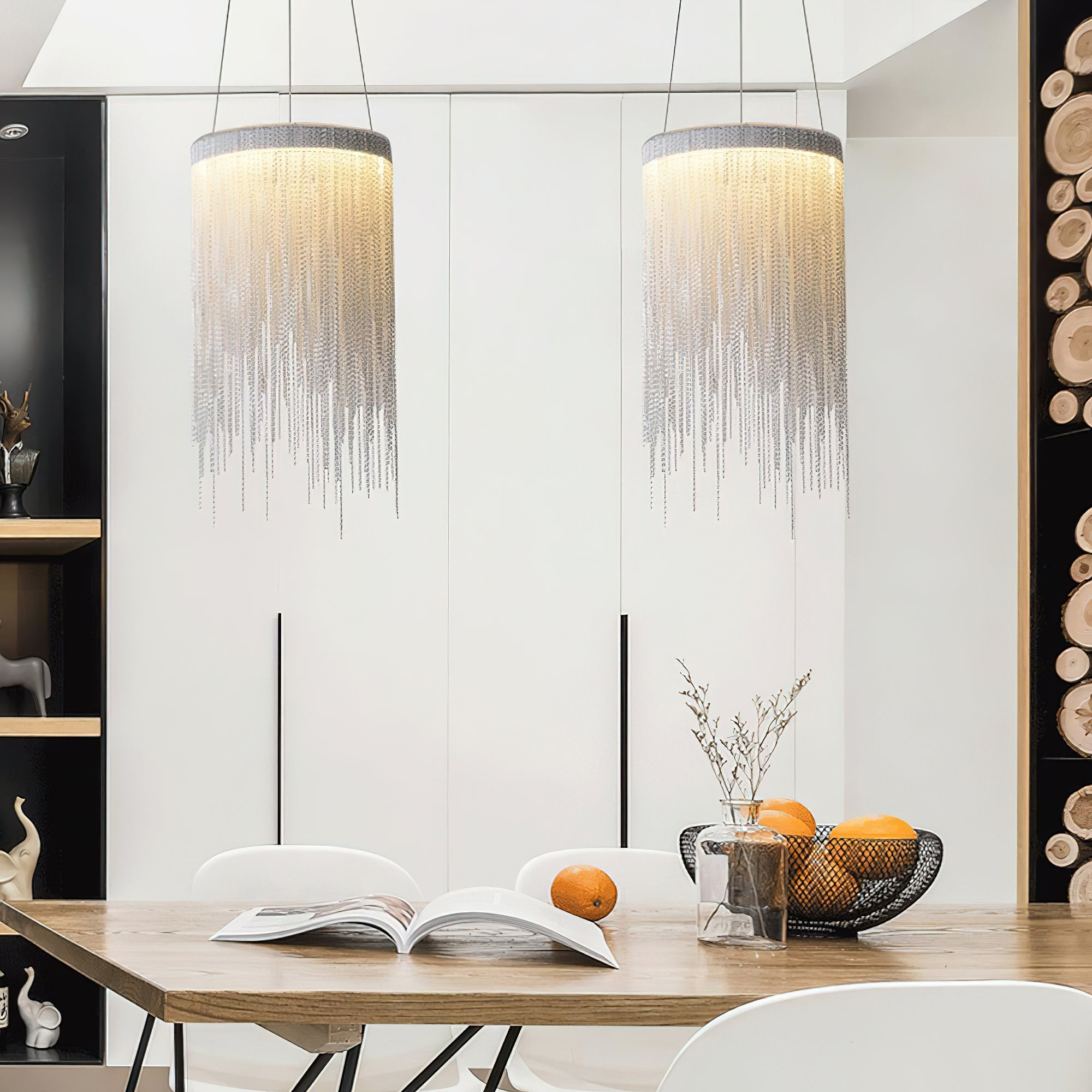 Modern Aluminum Chain Tassel Pendant Light - Vintage Industrial Ceiling Fixture for Dining Room, Kitchen Island & Bedroom Lighting