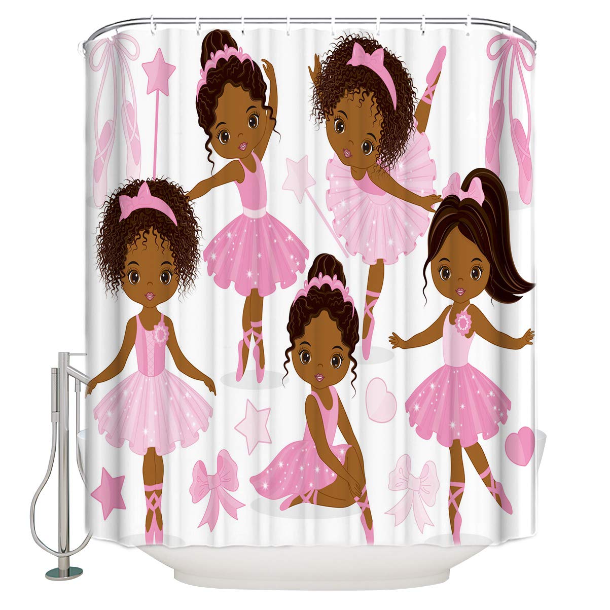 Waterproof Ballet Shower Curtain Set - 72x84 Inch Extra Long Pink Ballerina Girl Design with 12 Hooks | Polyester Fabric Bathroom Decor for Kids & Dance Lovers | Perfect for Nursery, Ballet Studio & Themed Bathrooms