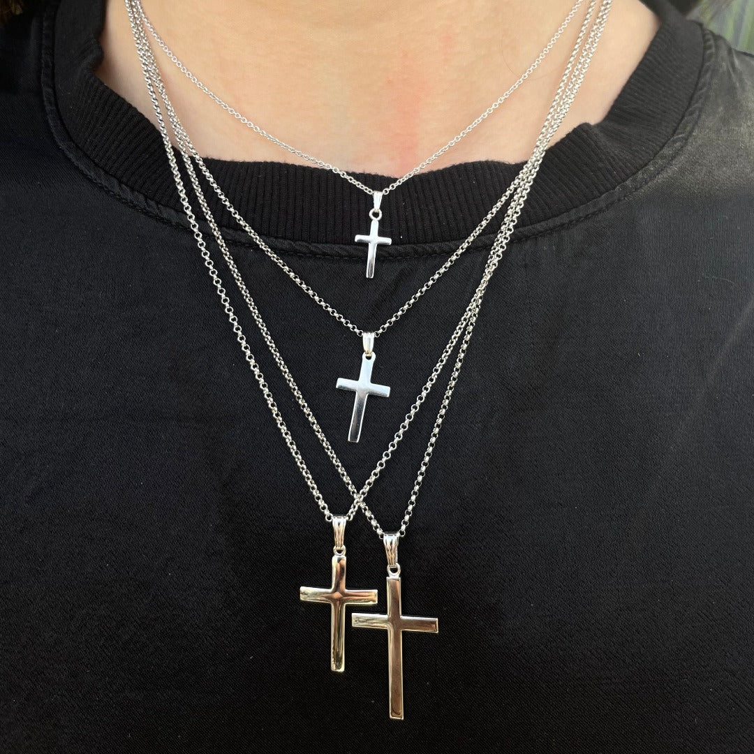 925 Sterling Silver Domed Cross Pendant Necklace for Women - Religious Jewelry Gift for Baptism, First Communion & Everyday Wear