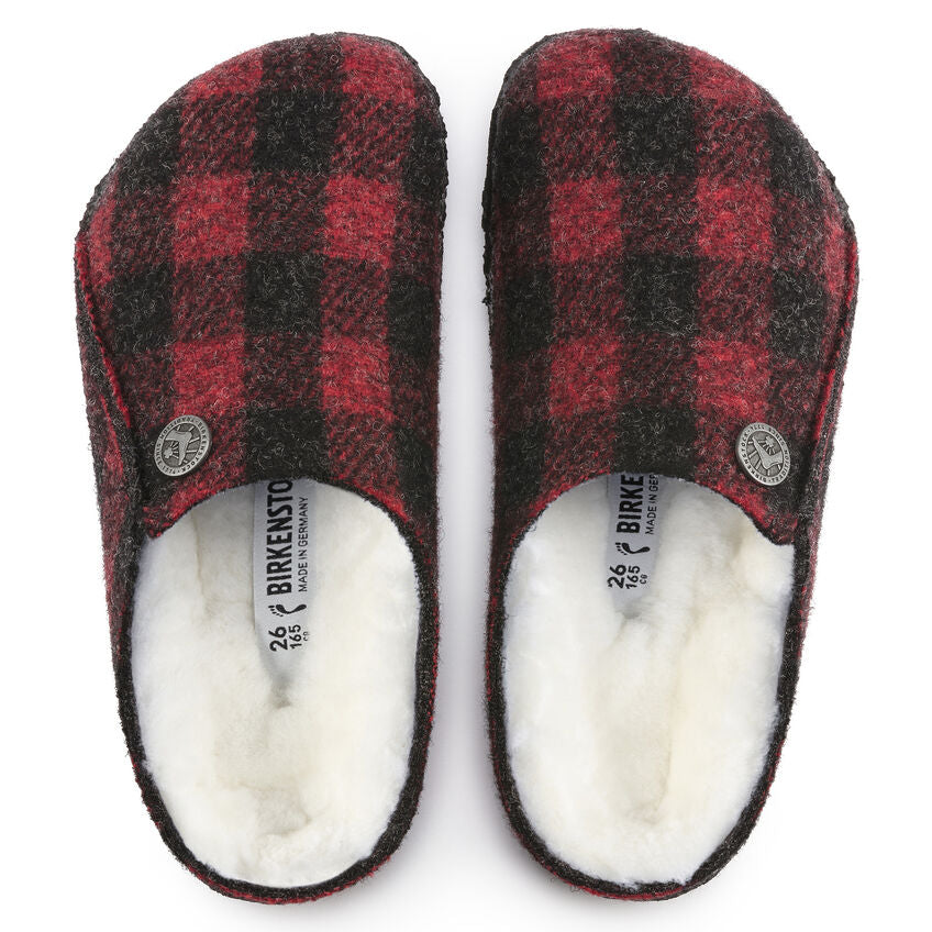 Birkenstock Kids Zermatt Shearling Slippers - Plaid Red, Warm & Cozy Indoor/Outdoor House Shoes for Boys & Girls - Perfect for Winter, Home, School & Travel