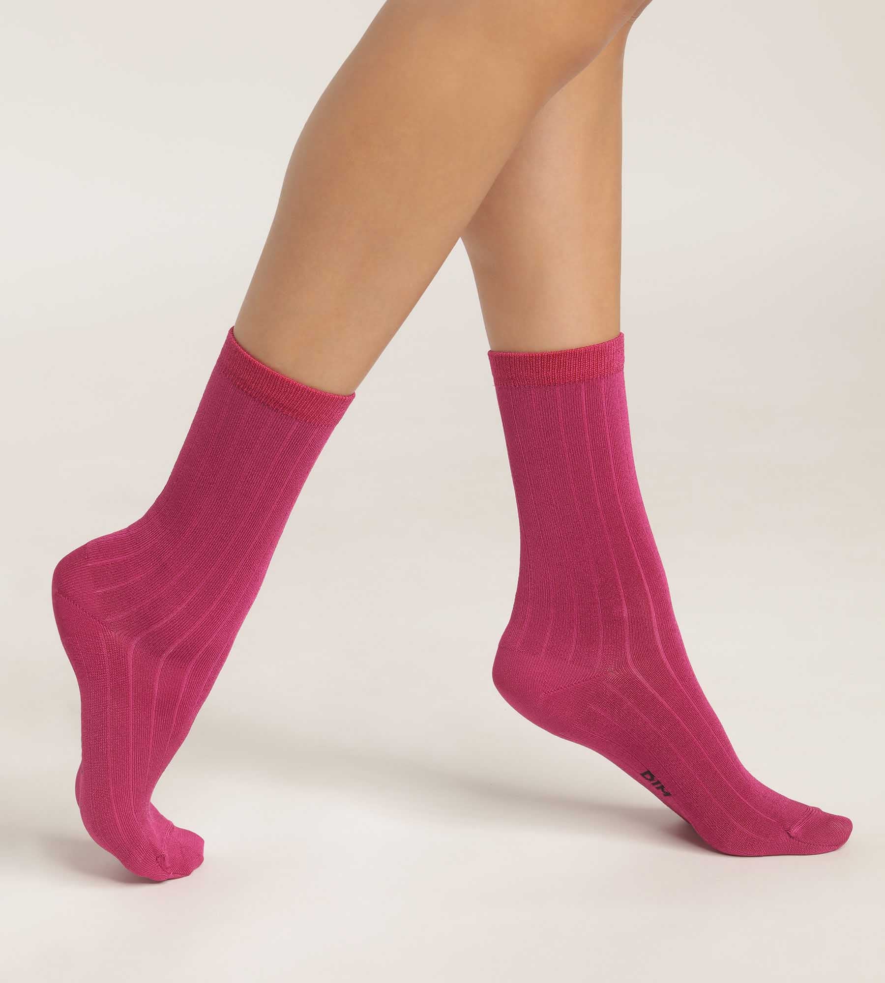 Women's Ribbed Cotton Satin Socks in Fuchsia - Soft & Comfortable for Everyday Wear, Work, and Lounging