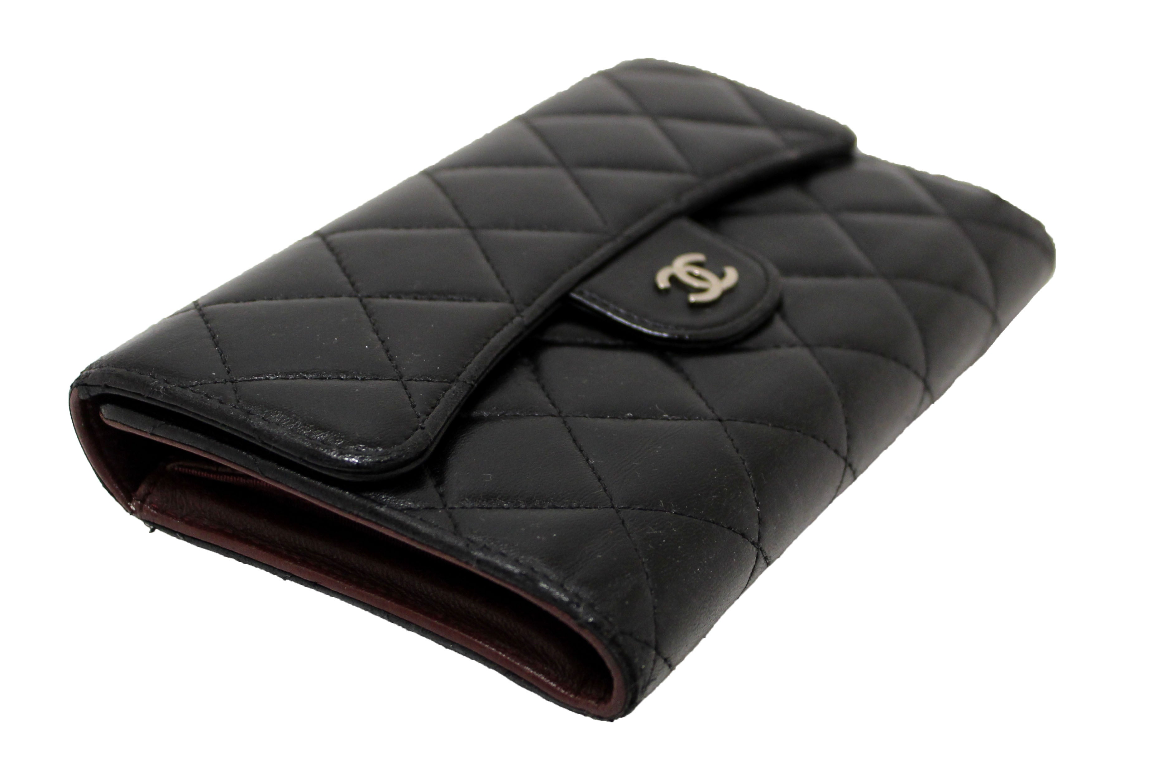 Authentic Chanel Black Quilted Lambskin Leather Trifold Flap Wallet for Women | Luxury Designer Handbag Accessory | Perfect for Everyday Use, Travel & Gift Giving