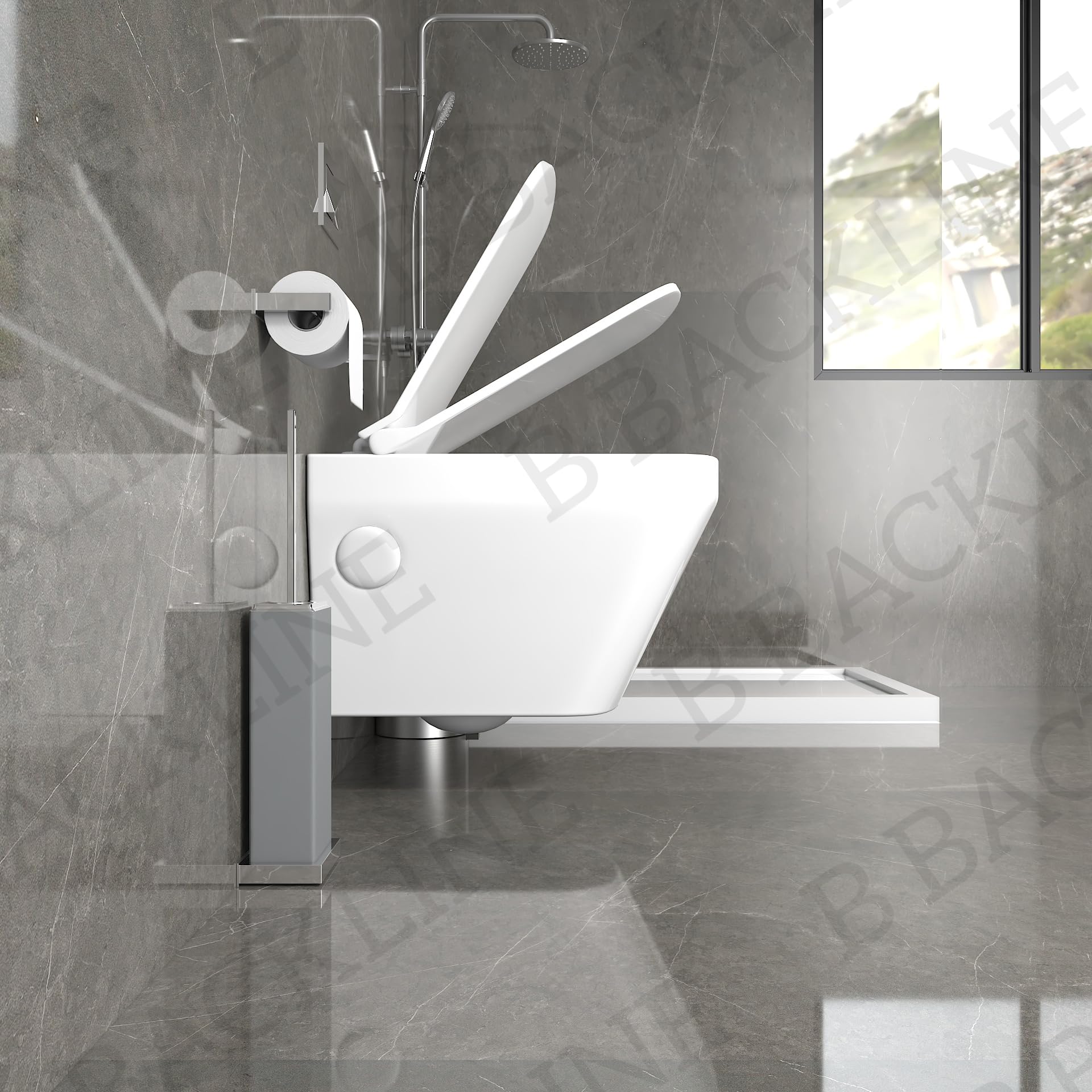 Ceramic Wall-Mounted Rimless Western Toilet with Soft-Close Seat - White Modern Water-Saving Commode with P-Trap Floor Outlet for Bathroom & Powder Room Renovation
