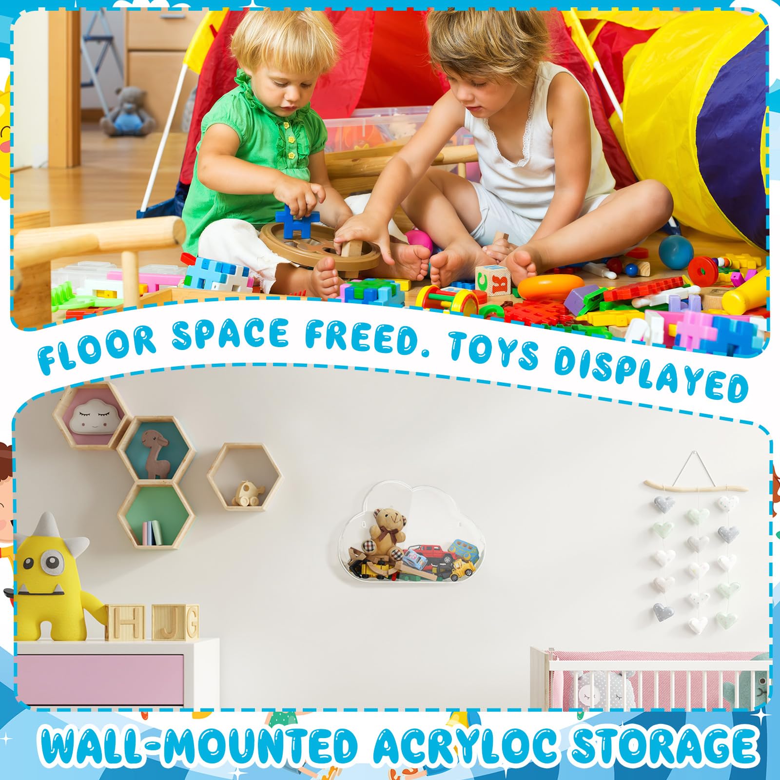 Acrylic Wall Mounted Toy Organizer for Kids - Clear Hanging Storage Display Bin for Nursery, Playroom, Cars, Blocks & Trains | Perfect for Organizing Toys, Snacks & Small Items in Bedrooms & Daycares (1 Piece)