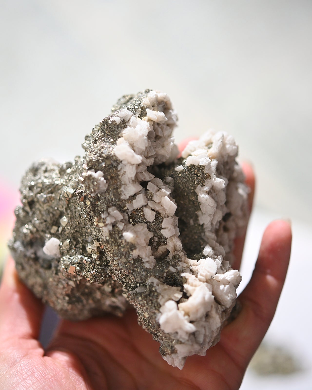Natural Pyrite and Calcite Crystal Cluster Specimen - Healing Stones for Meditation, Home Decor & Spiritual Gifts | Perfect for Reiki, Feng Shui & Crystal Collections