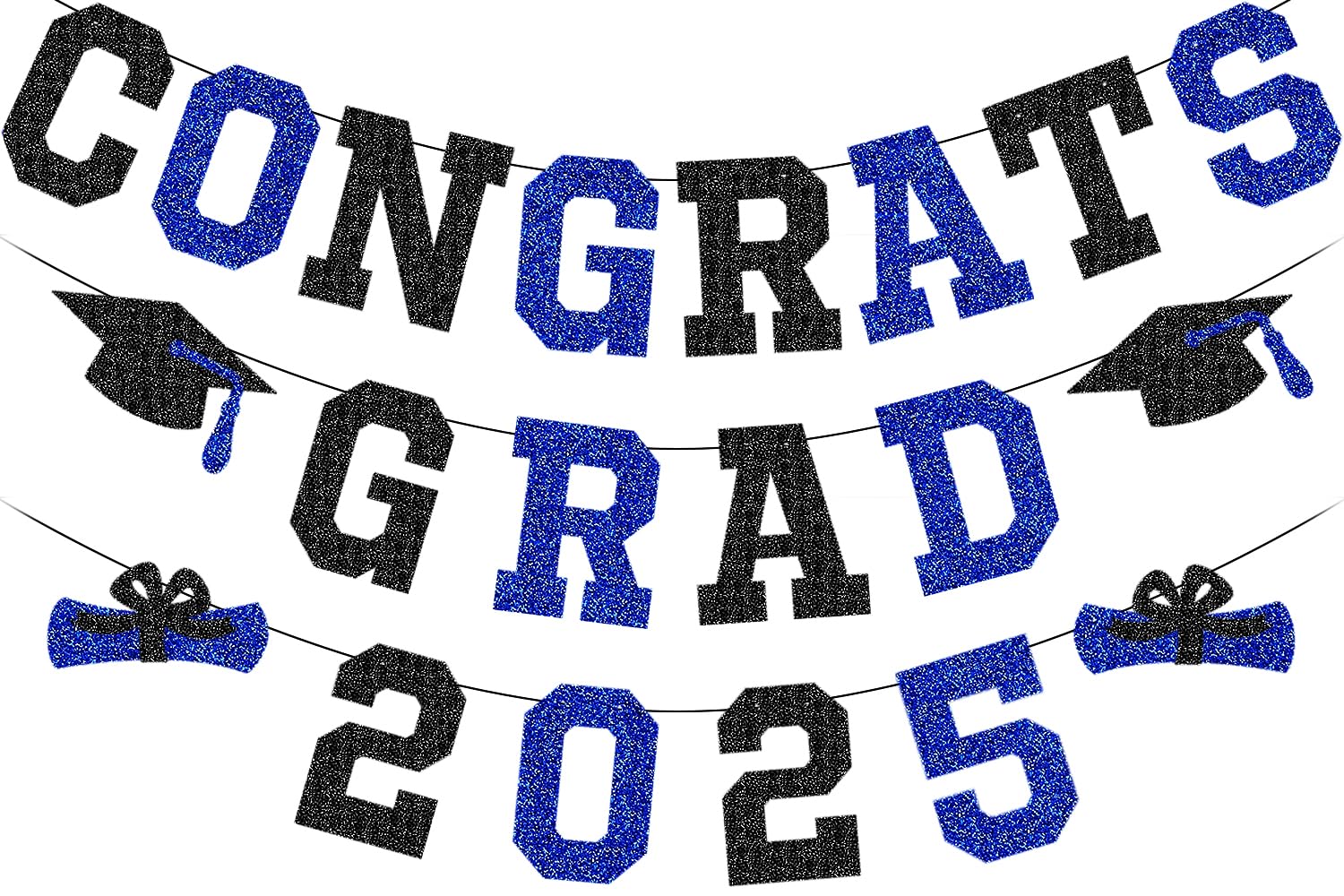 2025 Graduation Banner - Class of 2025 Glitter Black & Blue Hanging Decoration for Grad Party | Perfect for High School & College Graduation Celebrations, Commencement Decor & Photo Backdrops