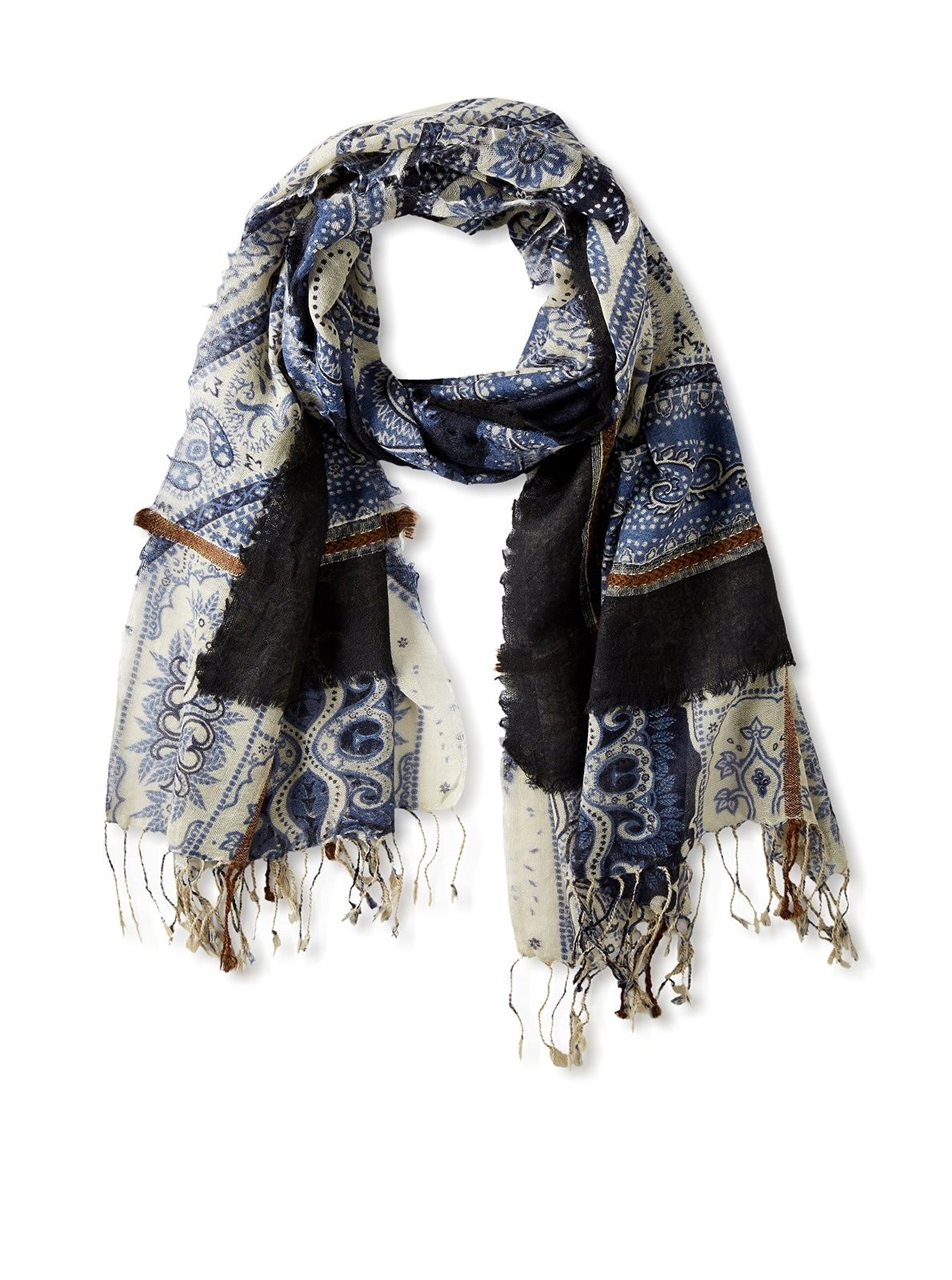 Bohemian Paisley Patchwork Frayed Scarf - Lightweight Fashion Accessory for Women - Perfect for Fall Layering, Music Festivals & Casual Outfits
