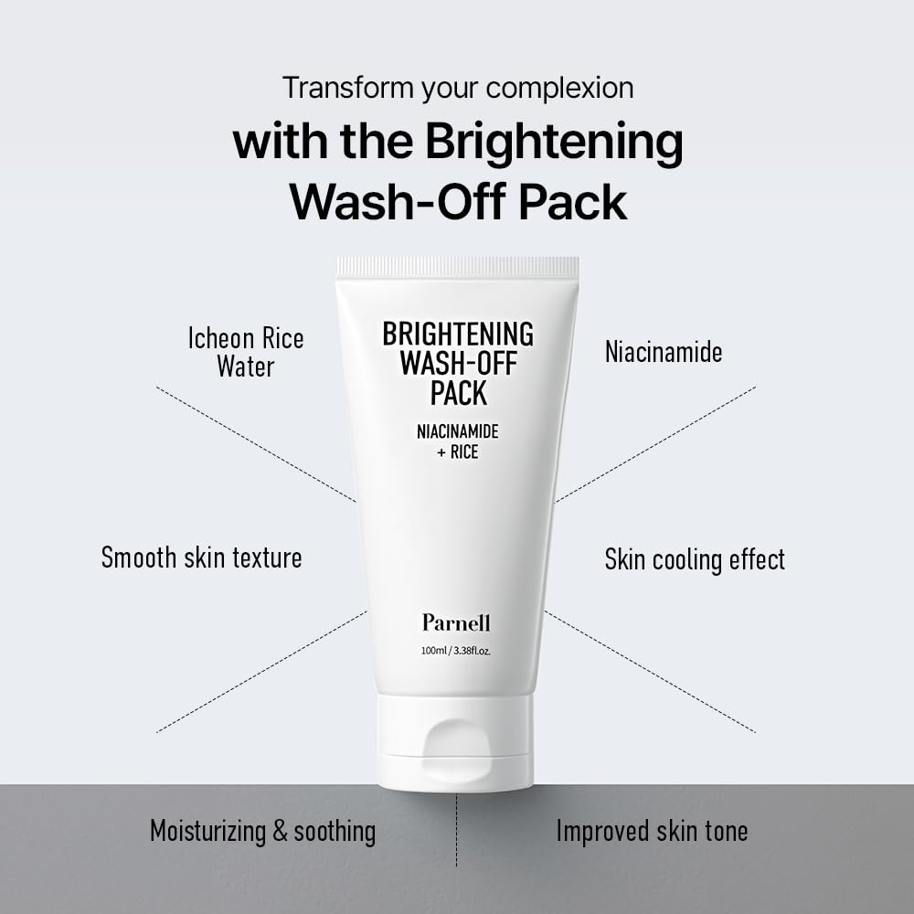 Niacinamide Rice Brightening Wash Off Mask 100ml (3.38 fl.oz) - Korean Skincare for Face, Dark Spot Treatment & Glowing Skin | Men & Women | Perfect for Night Routine & Pre-Makeup Prep