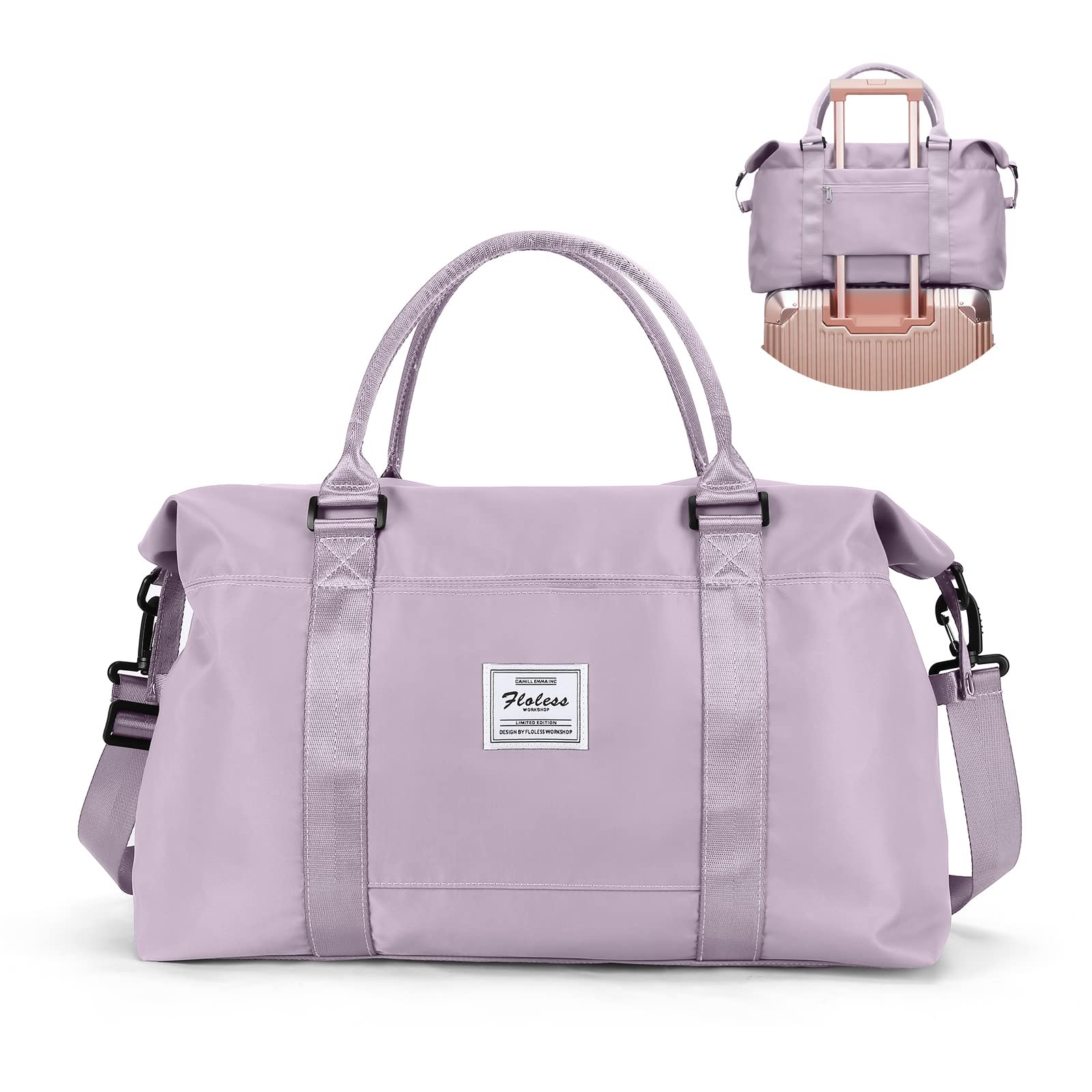 Women's Light Purple Travel Duffel Bag - Waterproof Wet Pocket, Trolley Sleeve Carry On Weekender - Perfect for Gym, Sports, Overnight Trips & Airplane Travel