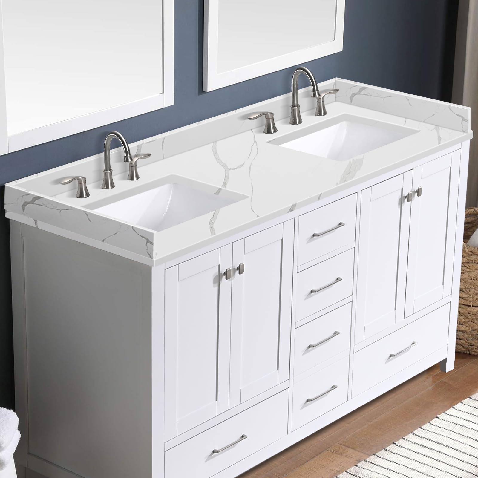 Calacatta Quartz Vanity Top with Double Sink for Bathroom