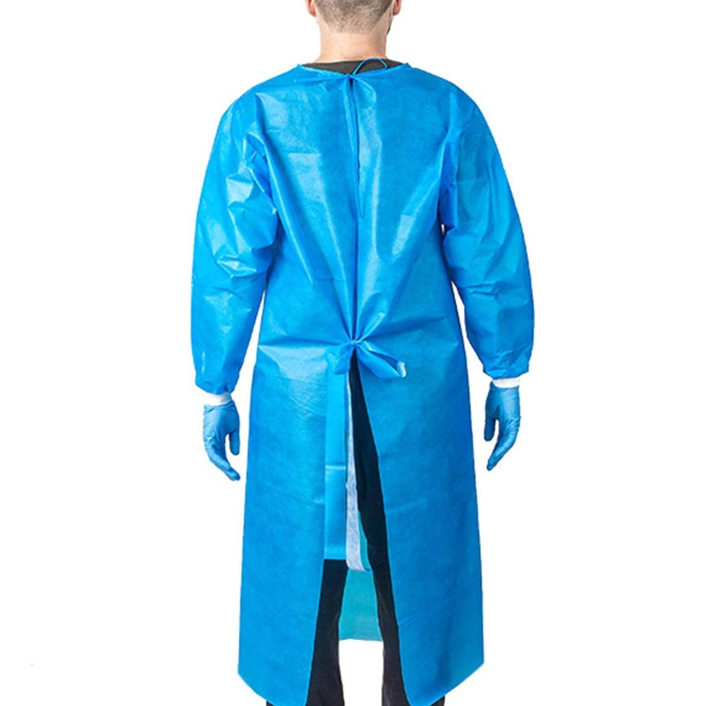 Level 2 Disposable Isolation Gowns - 50 Pack, Blue, Non-Woven, Fluid Resistant - Perfect for Medical Use, Dental Clinics, and Home Care Protection