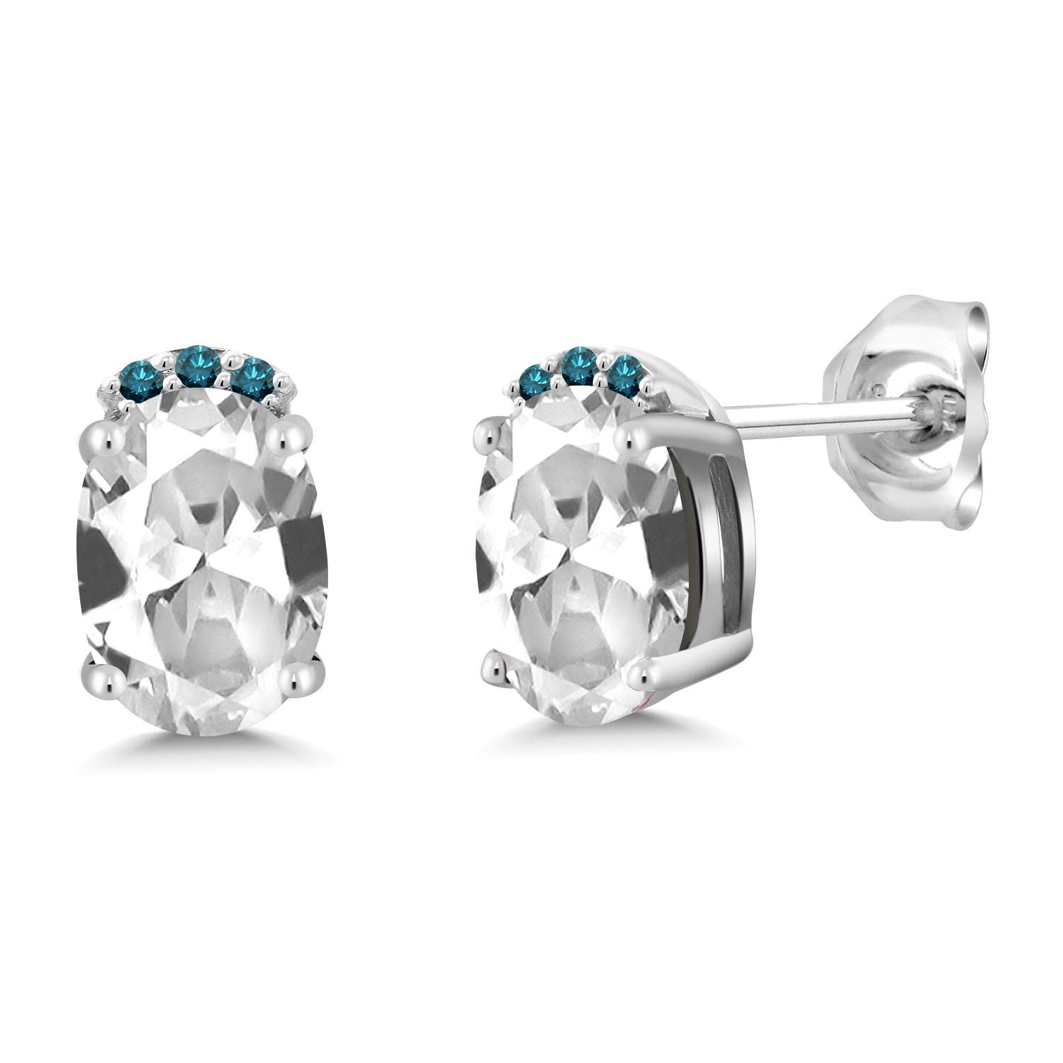 2.07 Ct Oval White Created Sapphire & Blue Diamond 925 Sterling Silver Earrings for Women | Elegant Bridal Jewelry & Evening Party Accessories | Gem Stone King