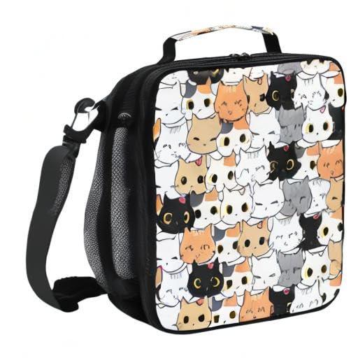 Insulated Cute Cat Pattern Lunch Bag - Leakproof Cooler Tote with Shoulder Strap for School, Work & Picnics | Meal Organizer for Women, Girls & Boys