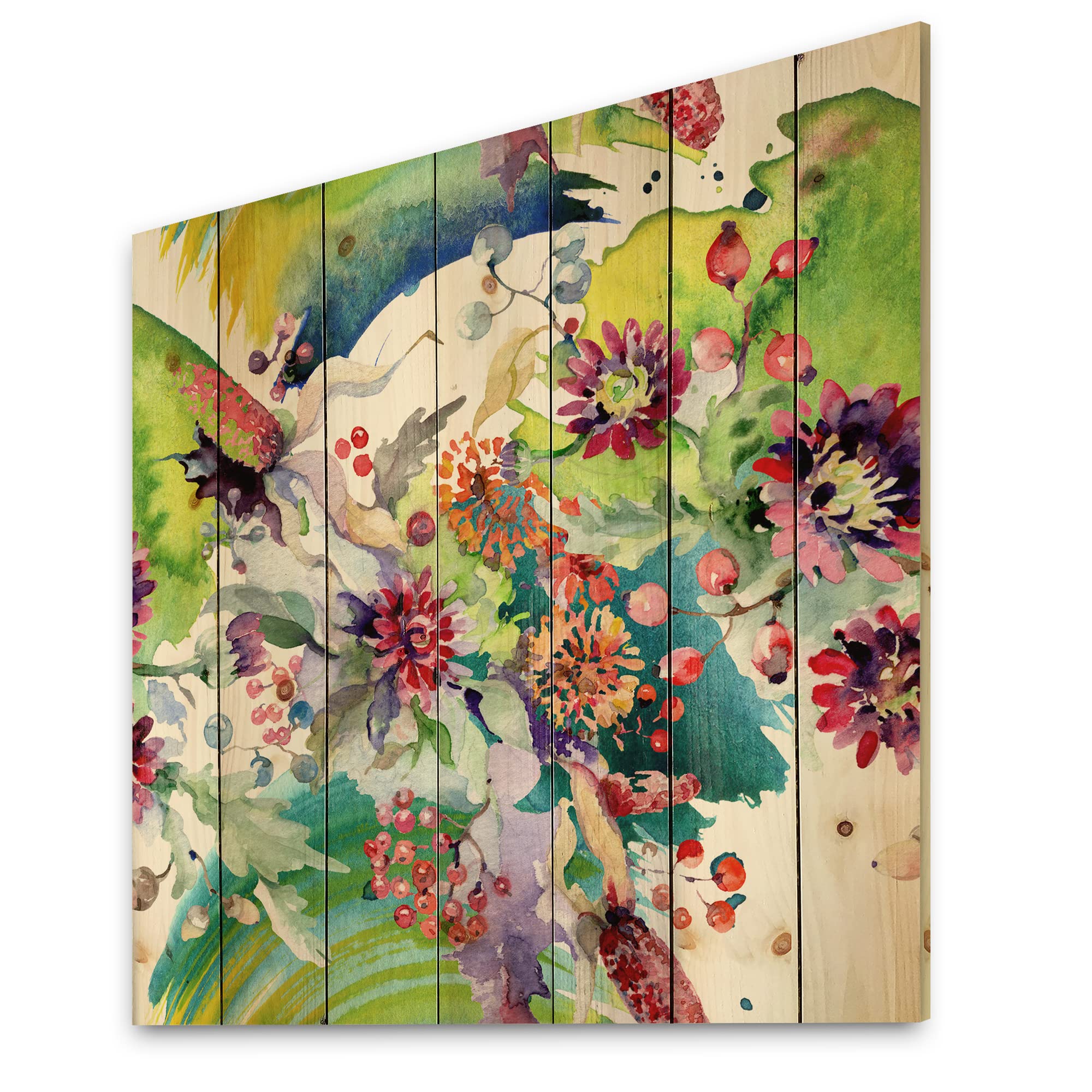 Vibrant Spring Leaves Wood Wall Art - Floral Pine Decor for Living Room
