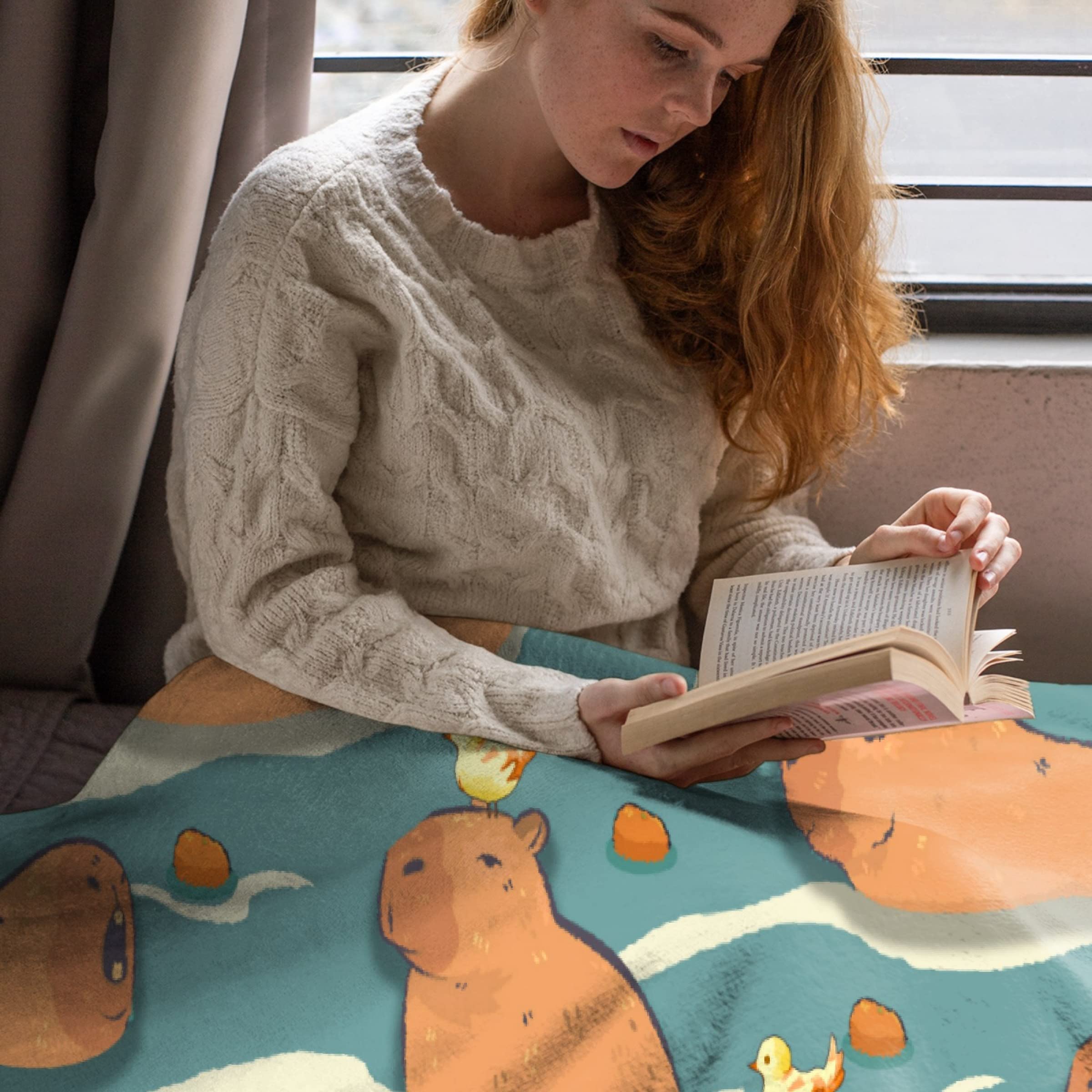 Super Soft Flannel Capybara Throw Blanket - Plush Cozy Lightweight Quilt for Couch, Bed & Sofa - 50x60 Inch All-Season Home Decor for Teens & Adults - Perfect for Lounging, Netflix Binges & Gift Giving