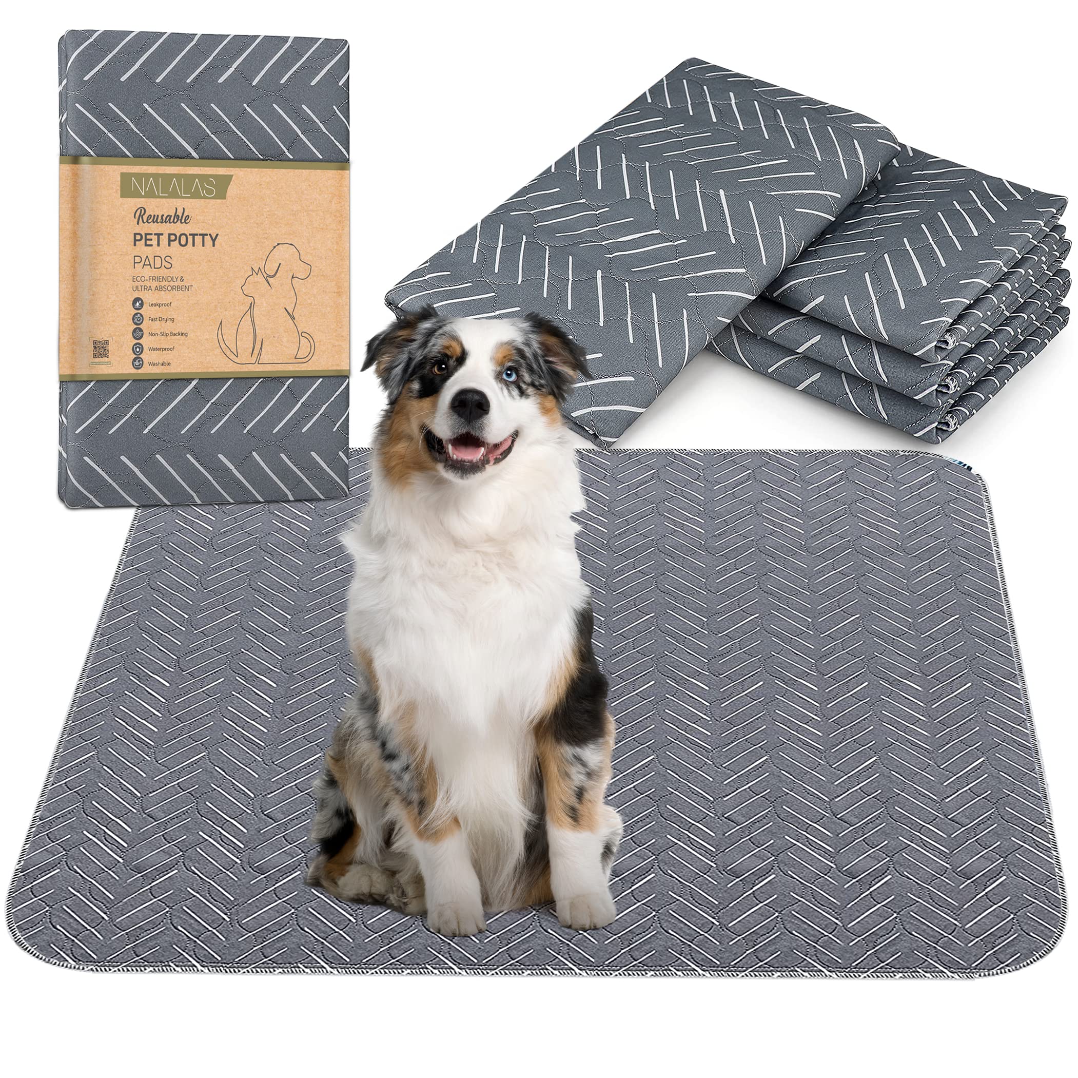 NALALAS Washable & Waterproof Dog Pee Pads - Reusable Puppy Training Pads, Whelping Mat (34x36 Inch) for Indoor Potty Training, Crate Lining & Pet Protection